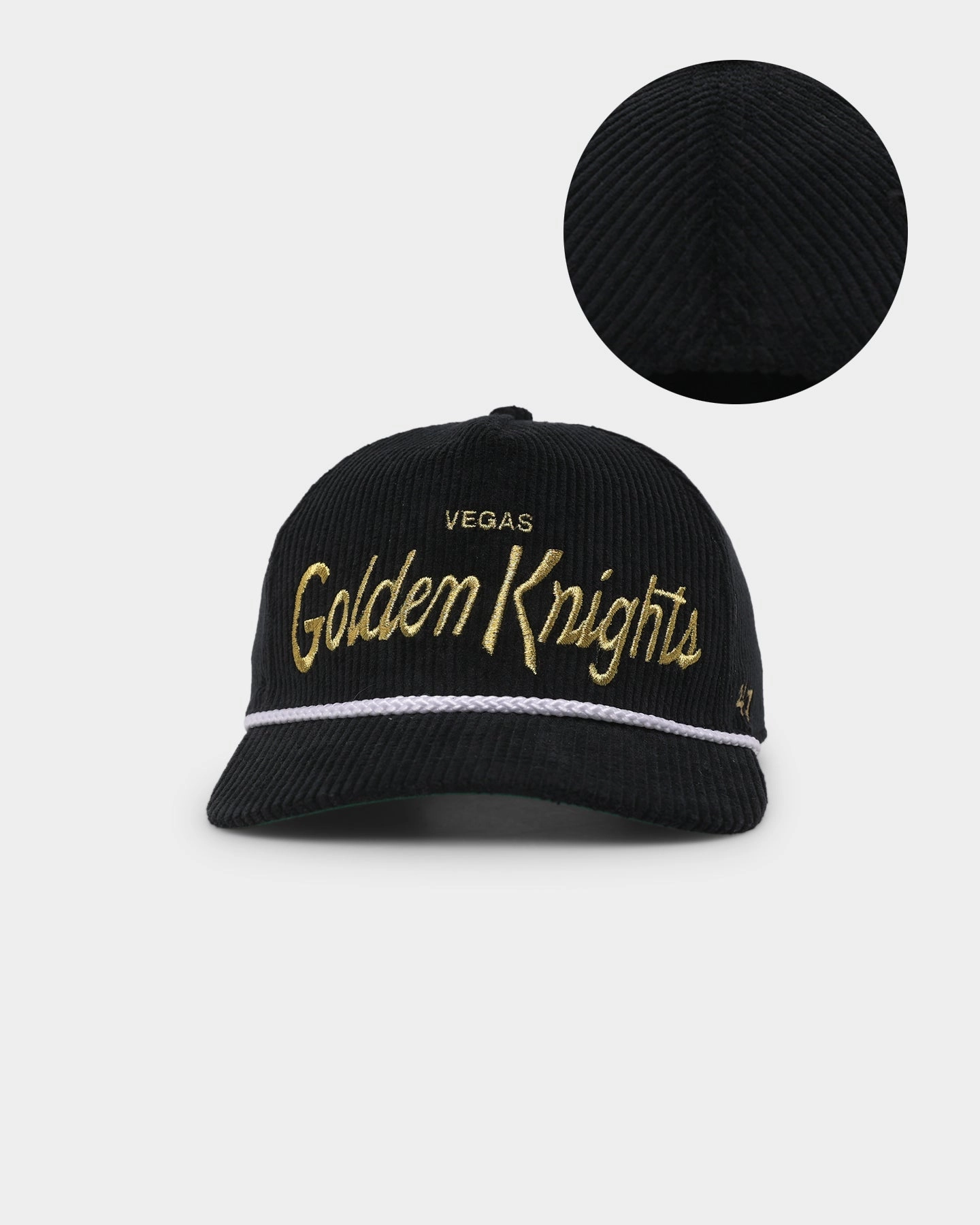 47 Brand Vegas Golden Knights 'NHL Corduroy Team Script' Corduroy Crossrope 47 Hitch Snapback Black