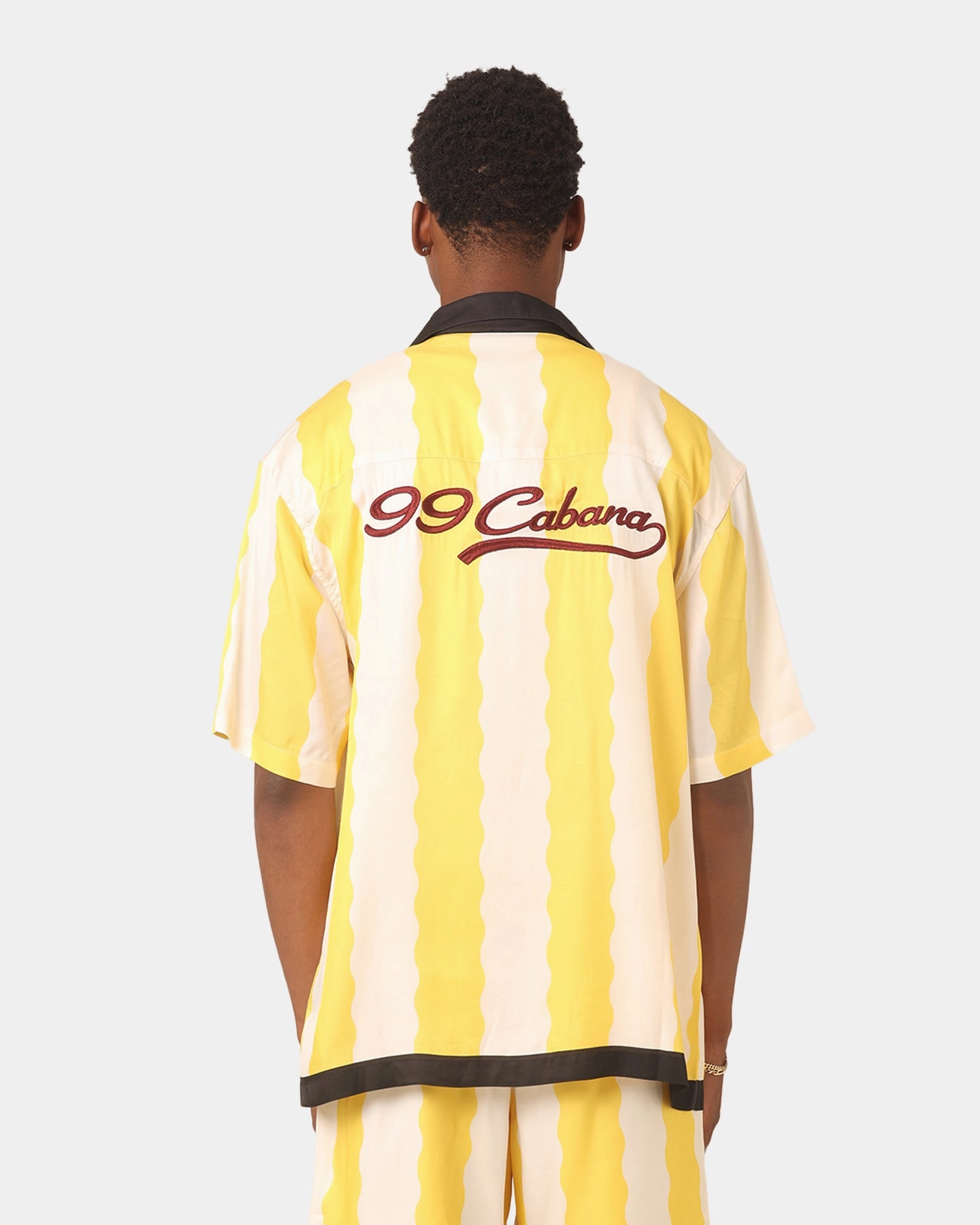 99 Cabana Bowling Short Sleeve Button Up Shirt Yellow/Off White