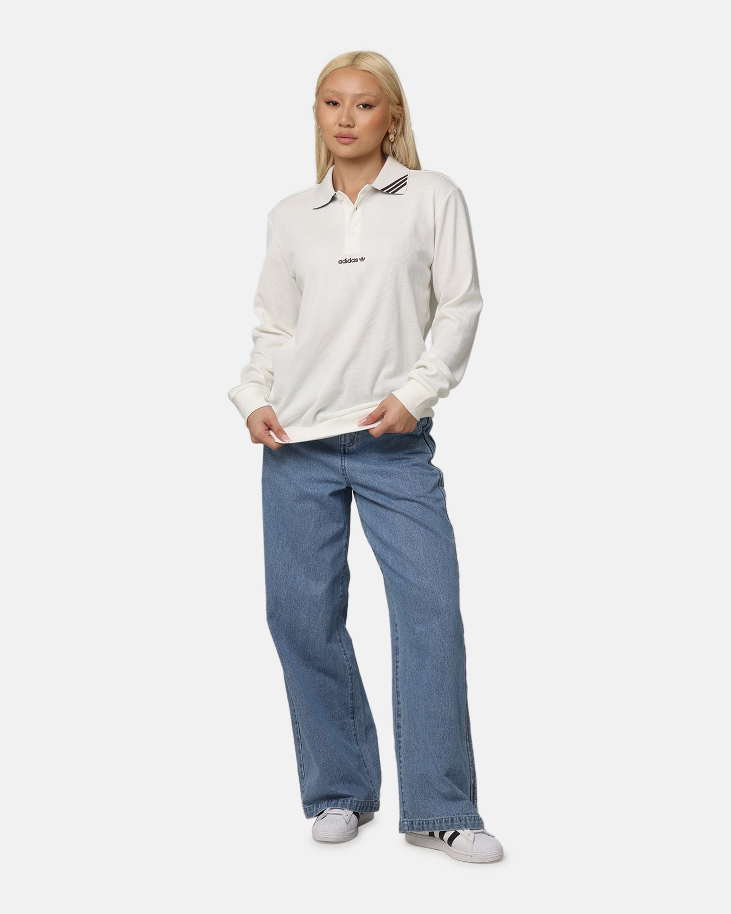 Adidas Long Sleeve Polo Shirt Off White