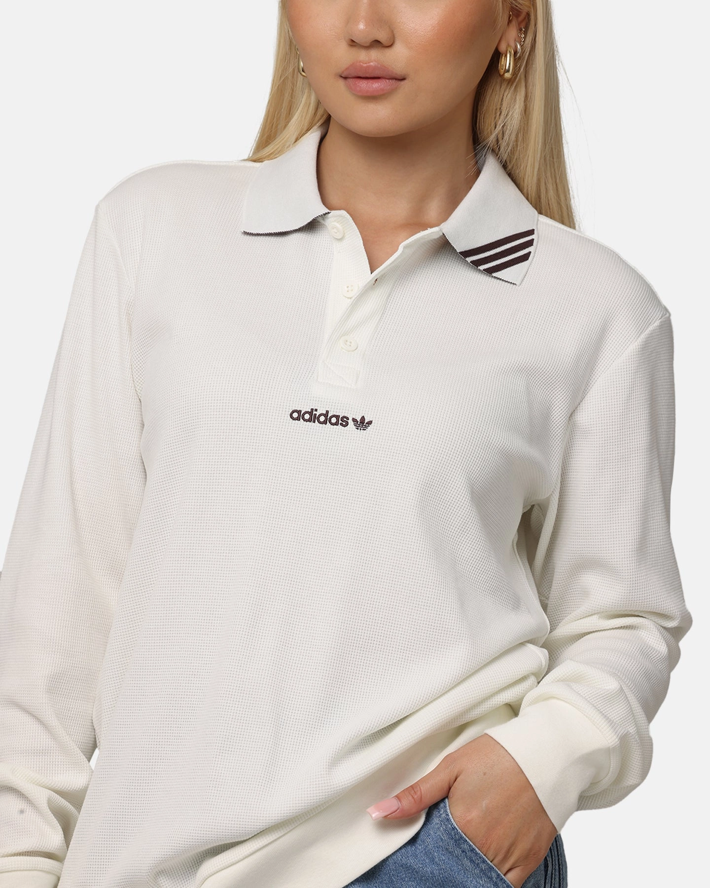 Adidas Long Sleeve Polo Shirt Off White