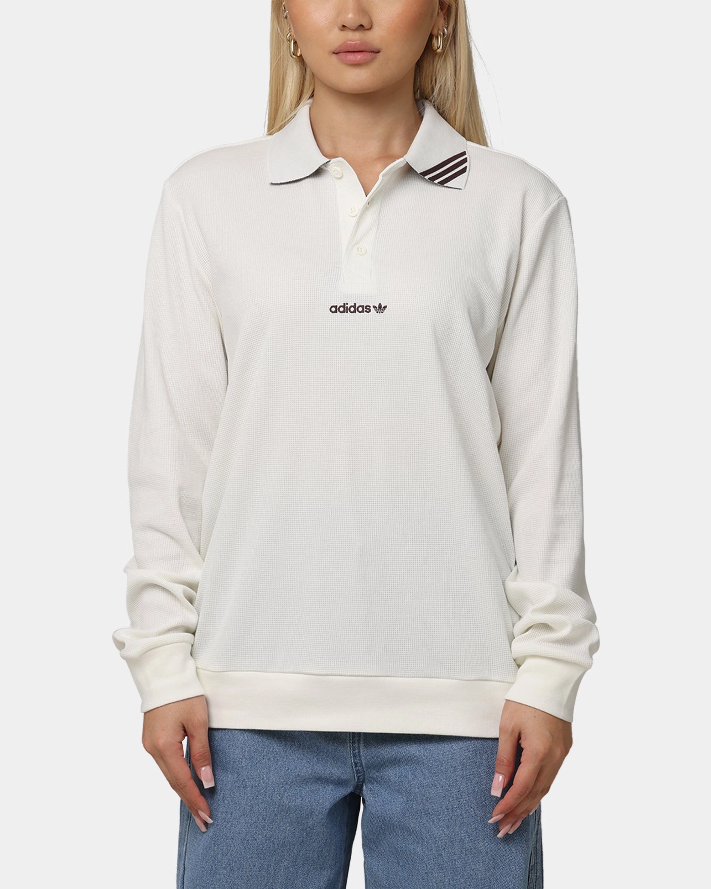 Adidas Long Sleeve Polo Shirt Off White