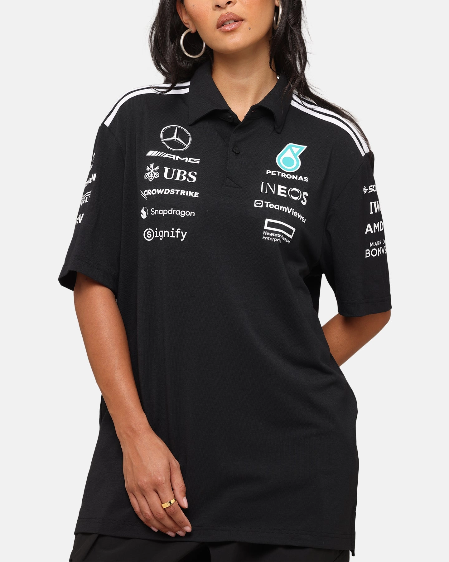 adidas x Mercedes-AMG PETRONAS Formula One F1 2025 Team Polo Shirt Black/White