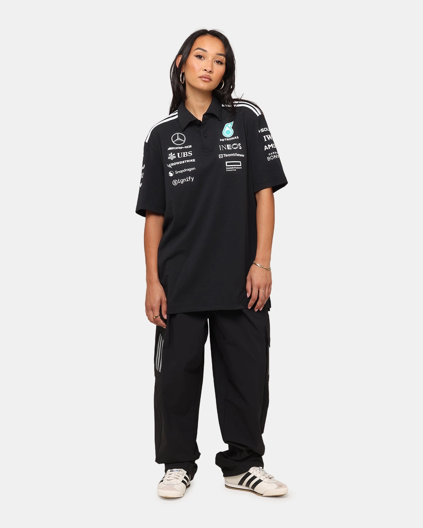 adidas x Mercedes-AMG PETRONAS Formula One F1 2025 Team Polo Shirt Black/White