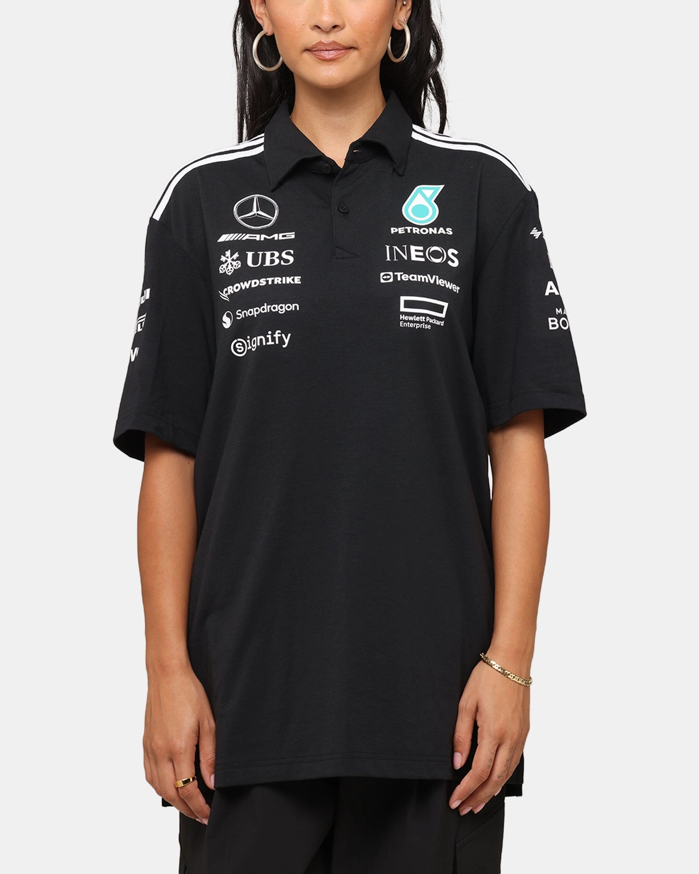 adidas x Mercedes-AMG PETRONAS Formula One F1 2025 Team Polo Shirt Black/White