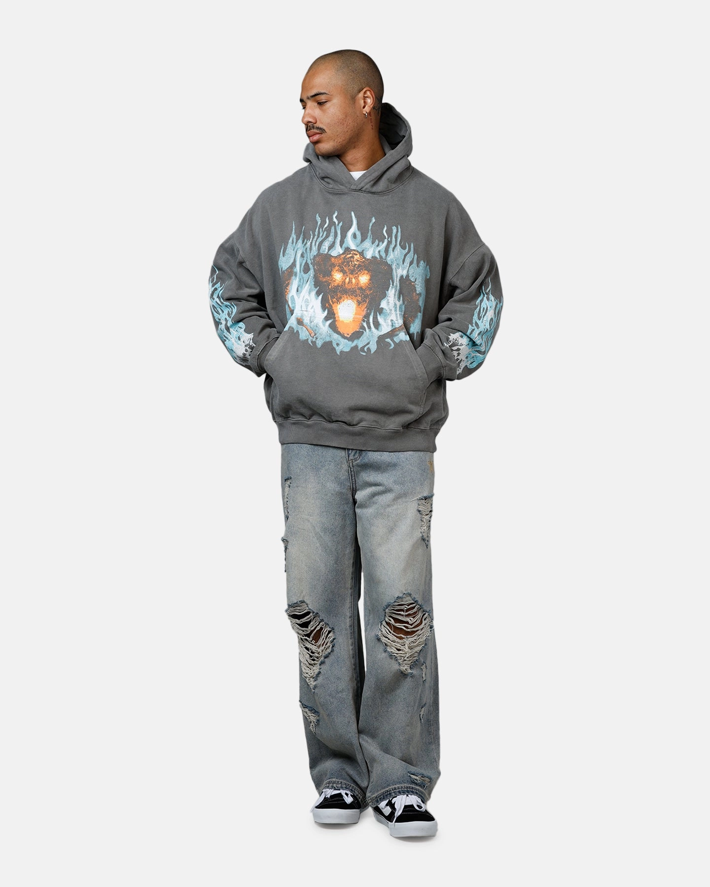 American Thrift X Lord Of The Rings The Balrog Premium Hoodie Washed Charcoal