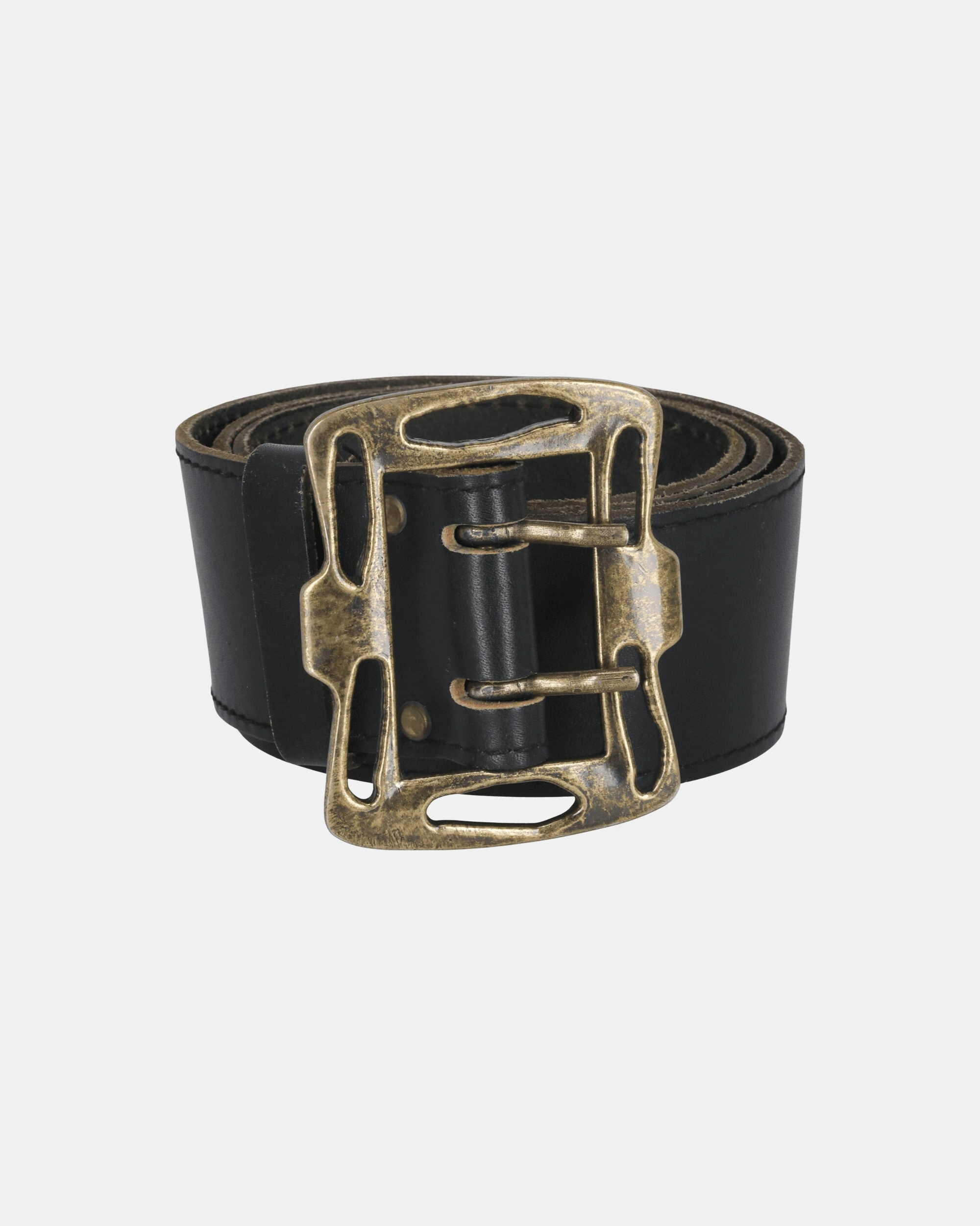 Big Golden Buckle Leather Belt Black