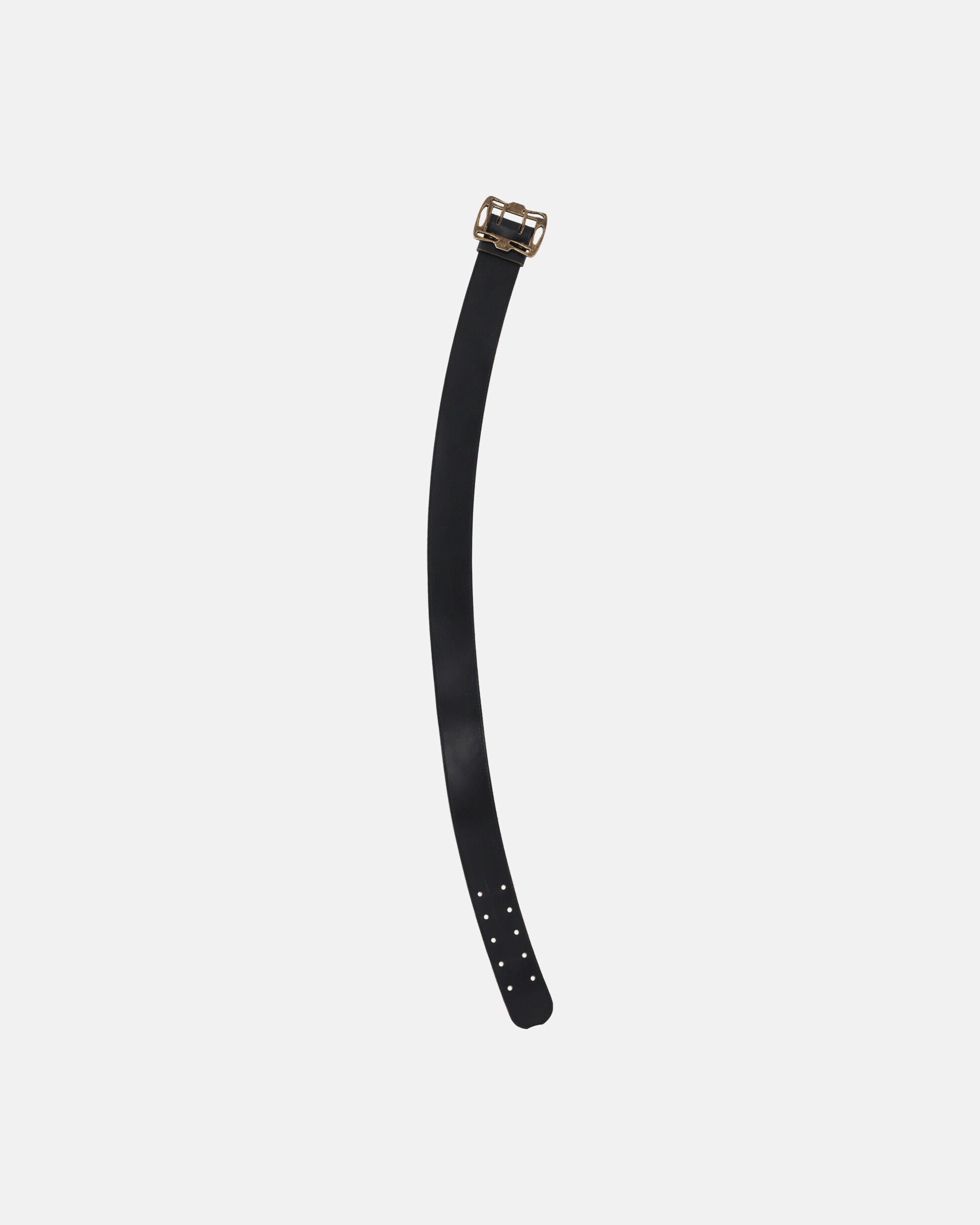 Big Golden Buckle Leather Belt Black