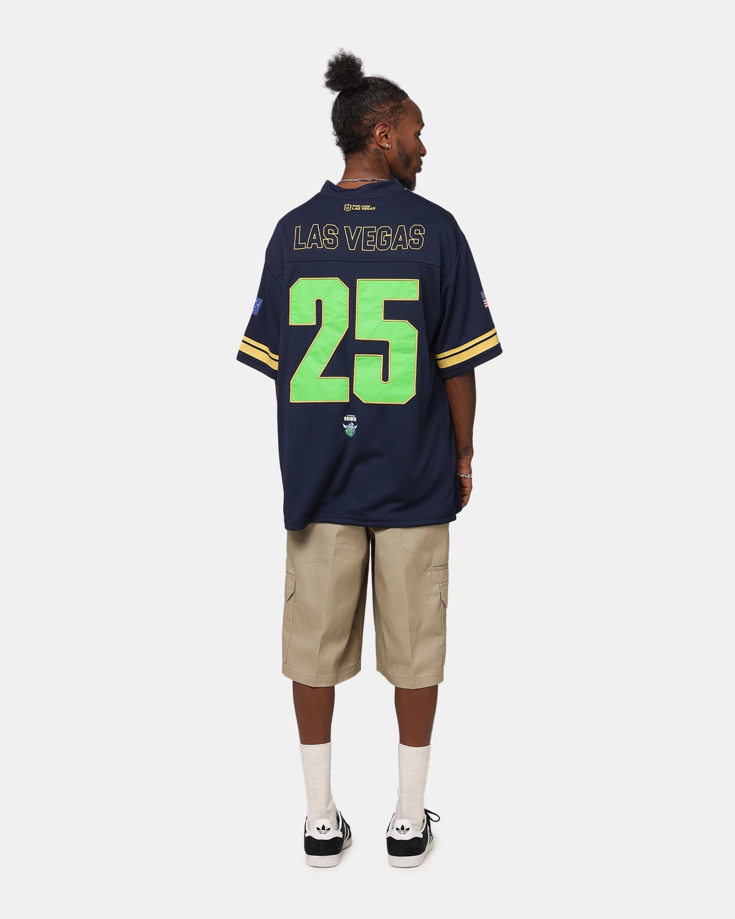 Bleacher Athletic Canberra Raiders NRL 2025 Las Vegas Round Grid Iron T-Shirt Official Team Colour