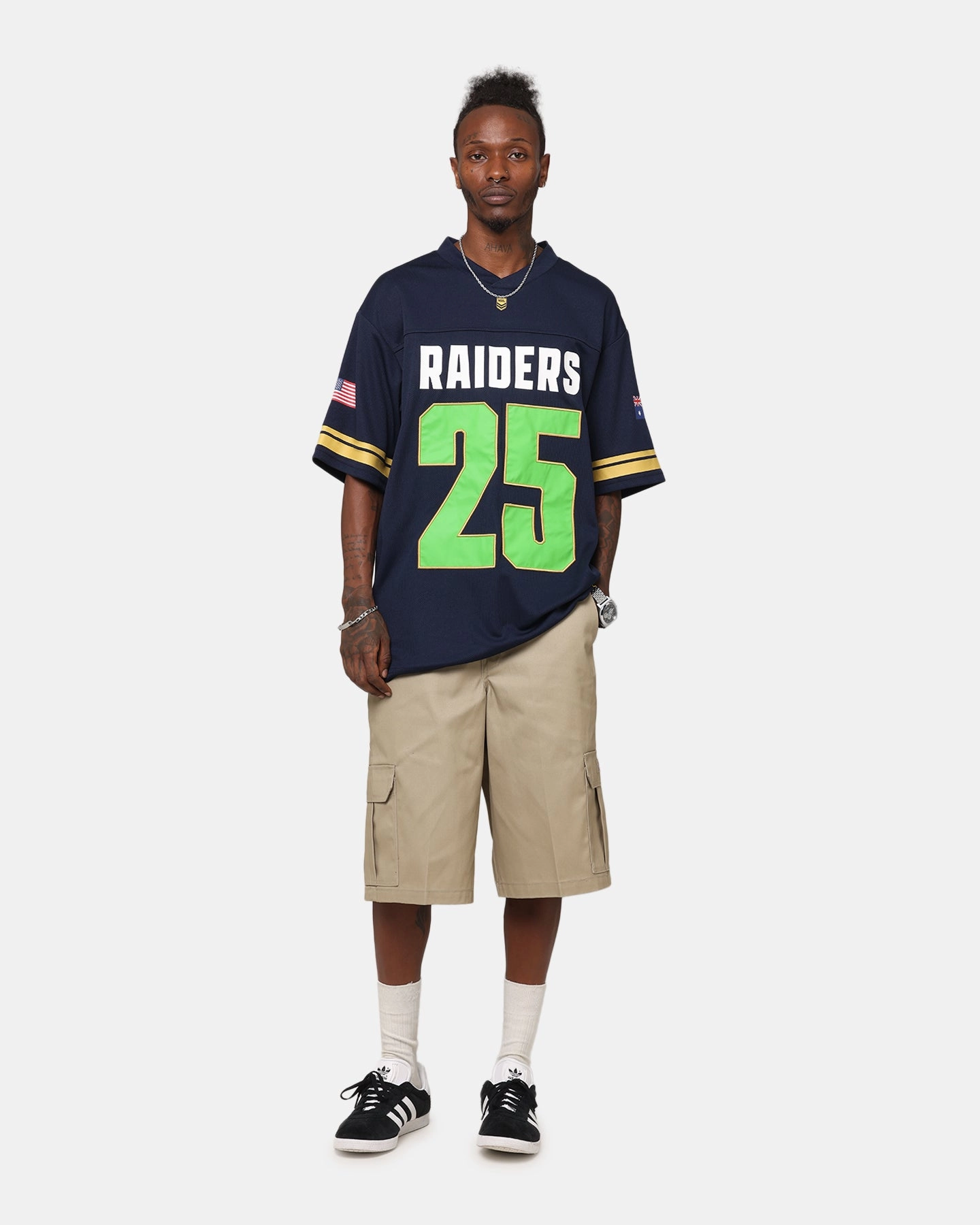 Bleacher Athletic Canberra Raiders NRL 2025 Las Vegas Round Grid Iron T-Shirt Official Team Colour