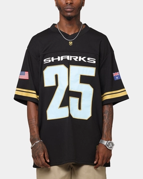 Bleacher Athletic Cronulla Sutherland Sharks NRL 2025 Las Vegas Round Grid Iron T-Shirt Official Team Colour
