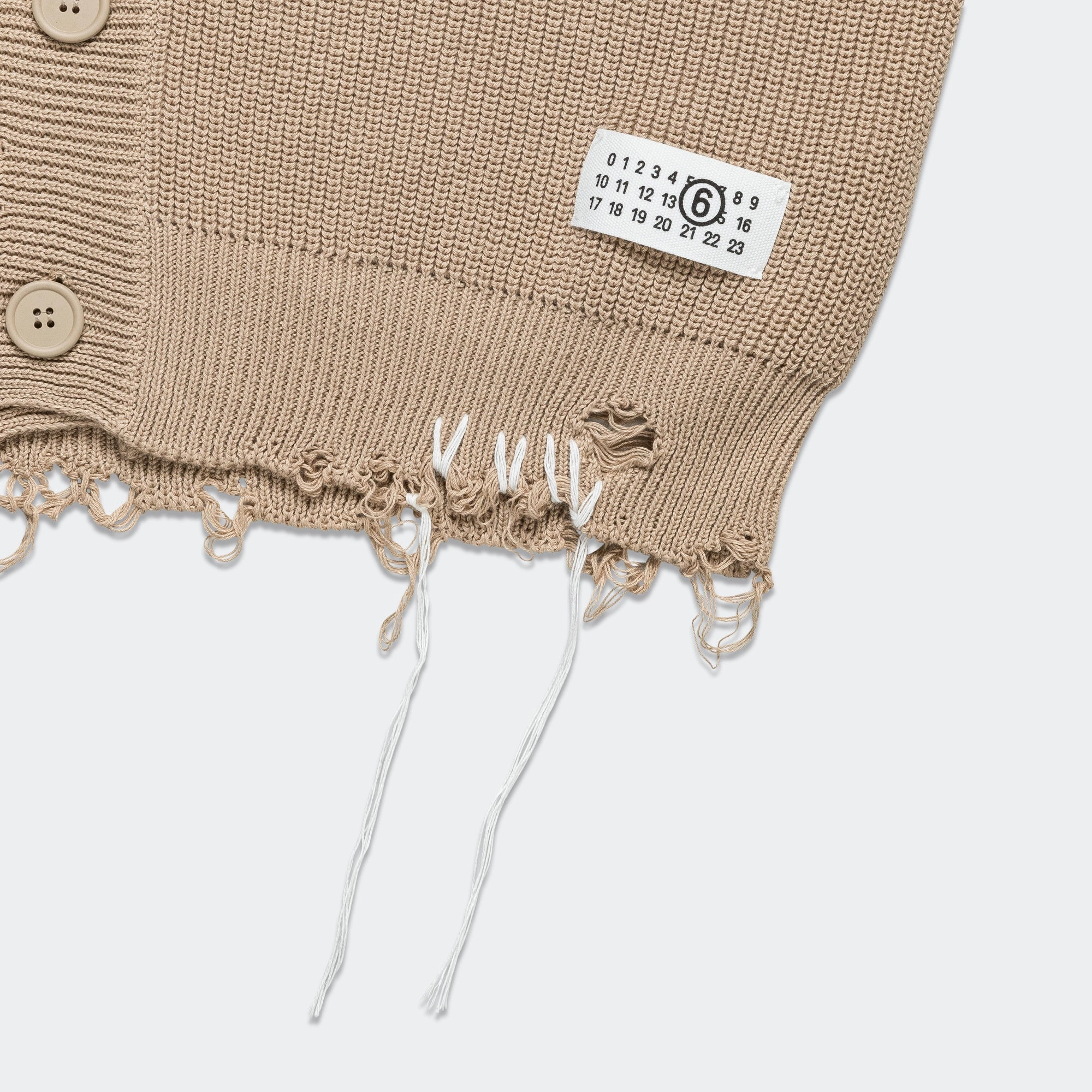 Distressed Button-Up Cardigan - Beige