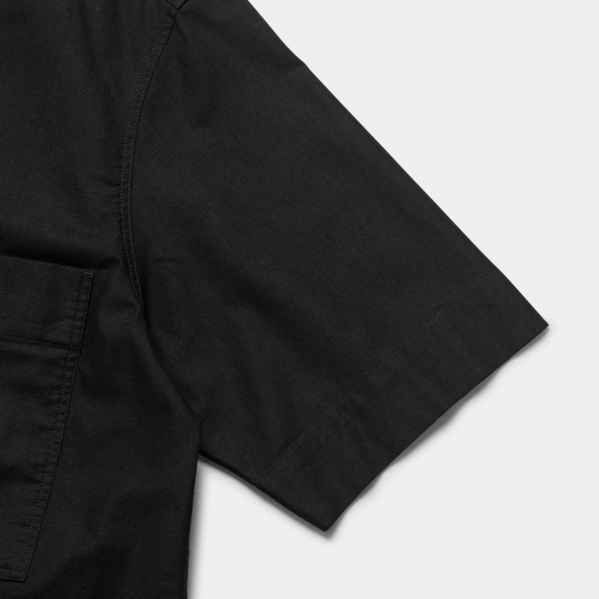 Half Zip Pull On Shirt - Textured Cotton Black