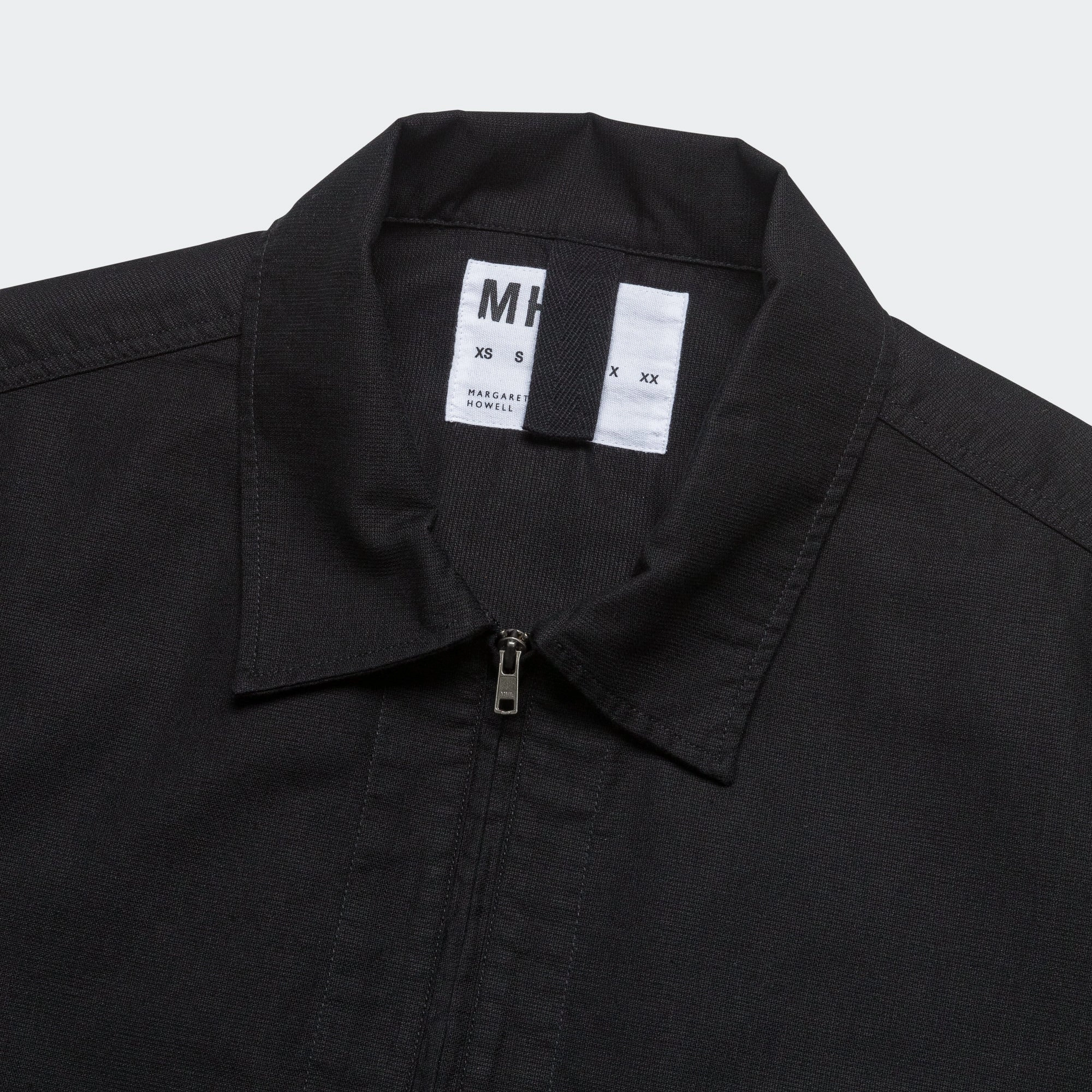 Half Zip Pull On Shirt - Textured Cotton Black