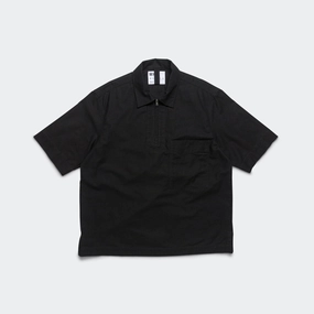 Half Zip Pull On Shirt - Textured Cotton Black