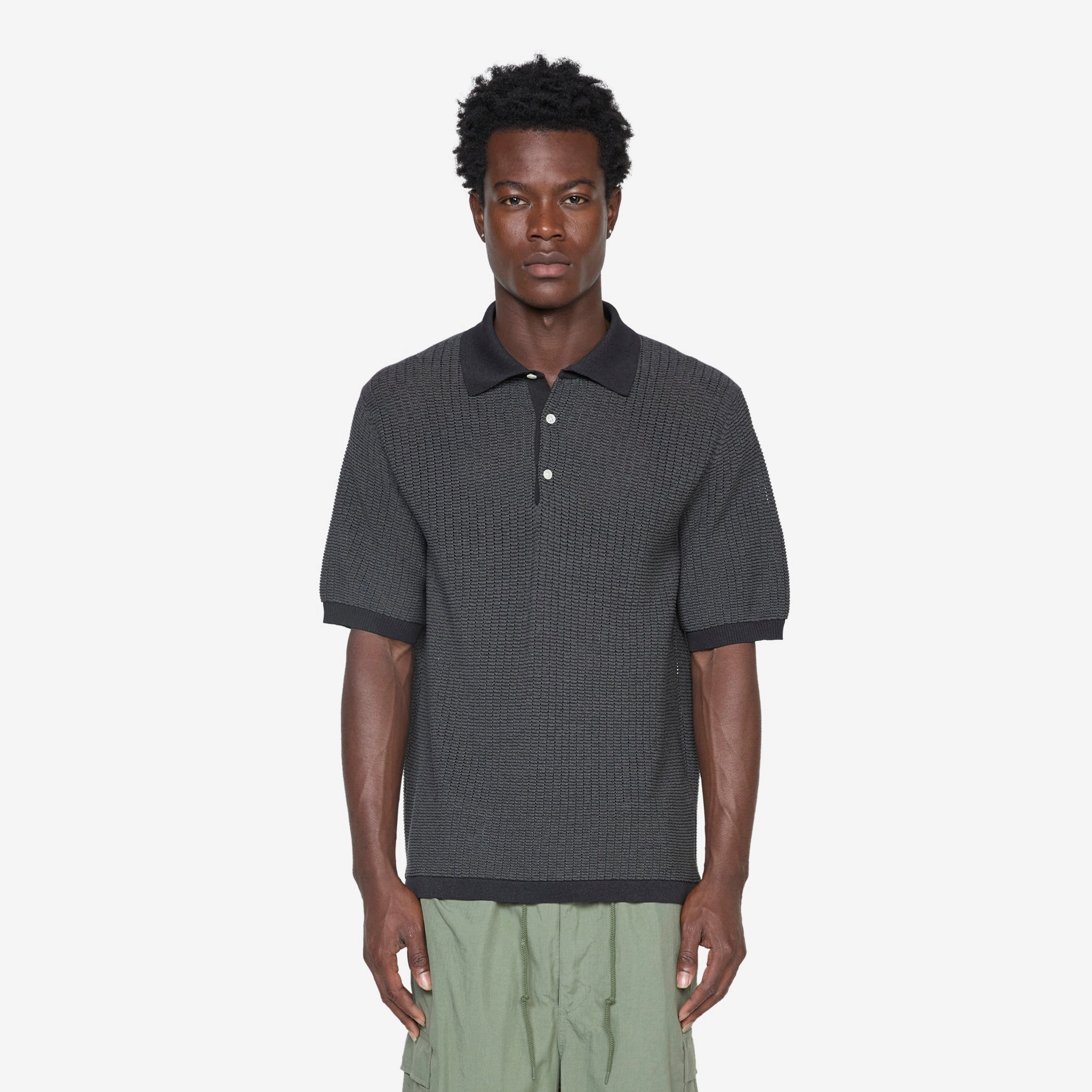Knit Polo WASHI 2 Tone Black
