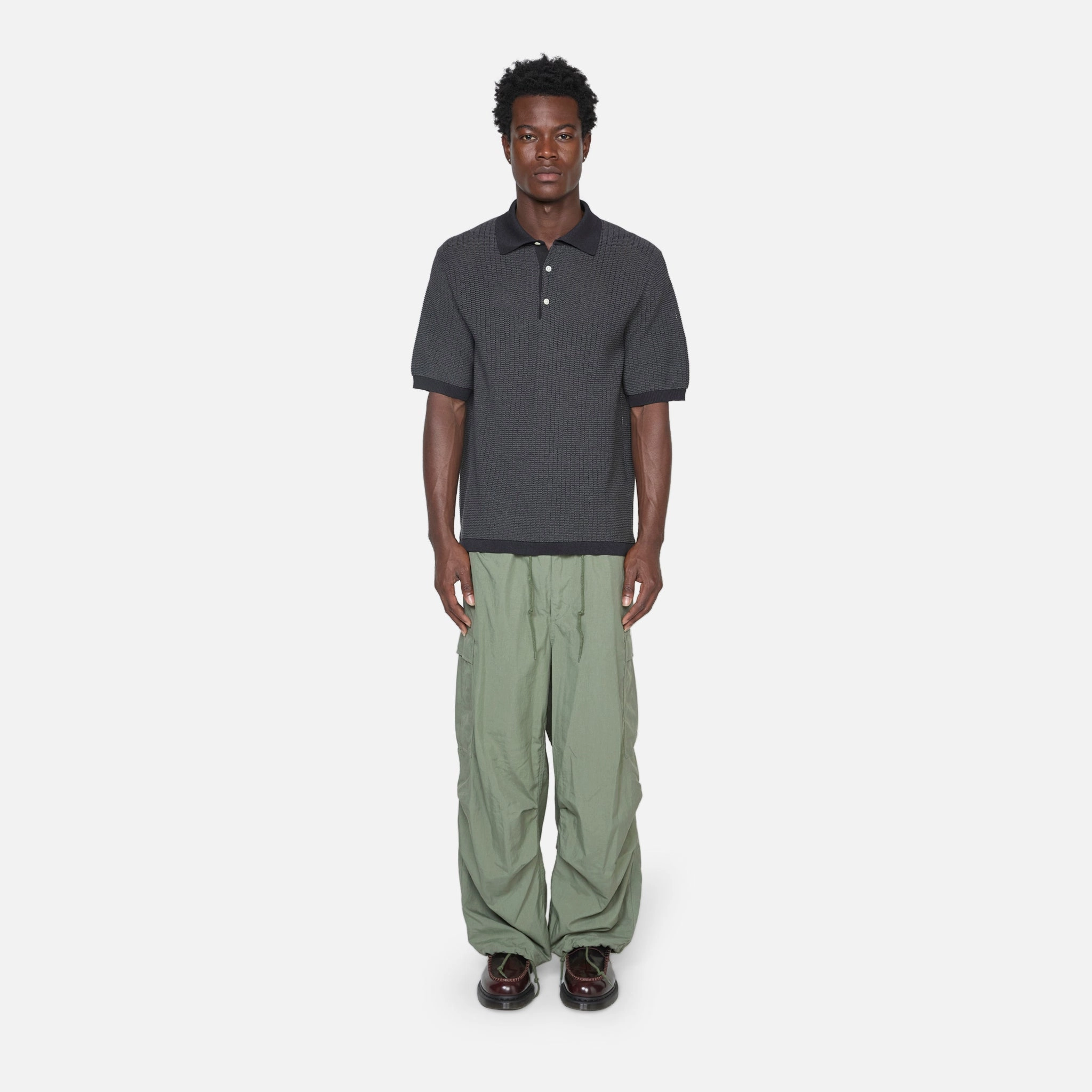 Knit Polo WASHI 2 Tone Black
