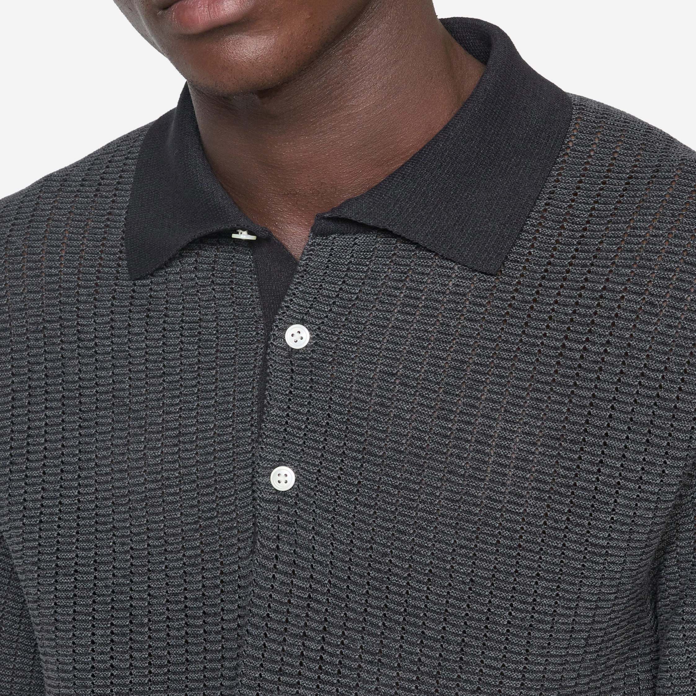 Knit Polo WASHI 2 Tone Black