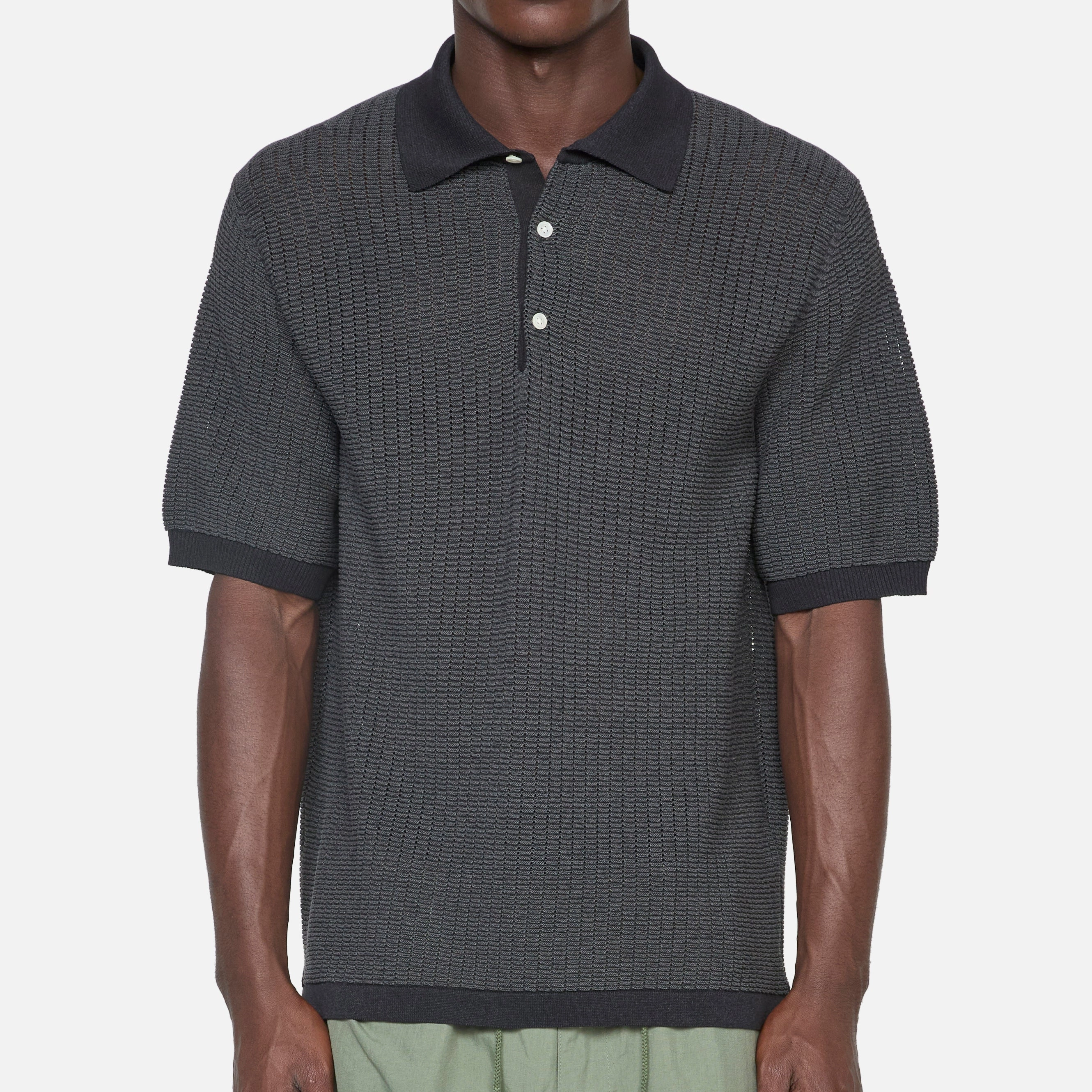 Knit Polo WASHI 2 Tone Black