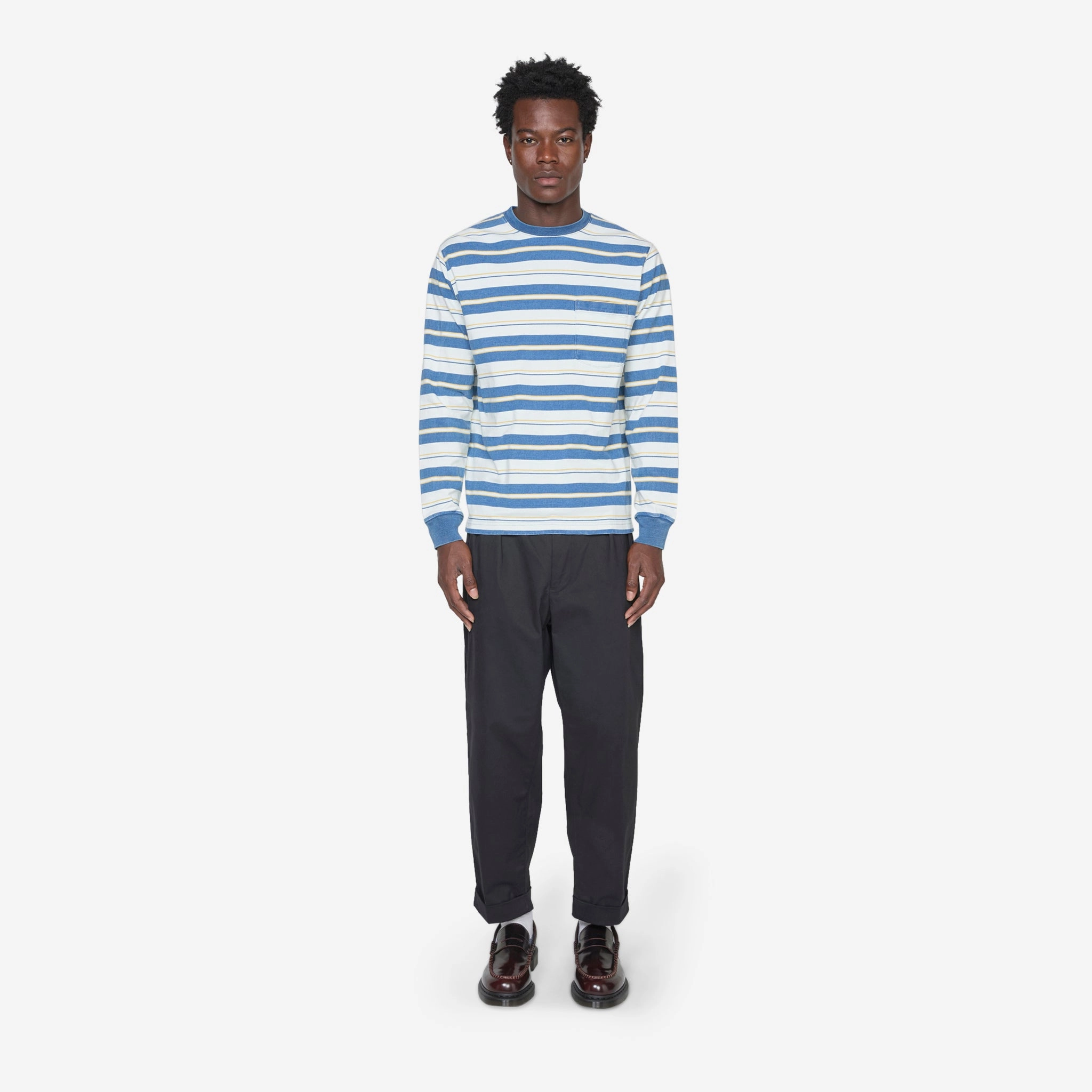 Longsleeve Pocket T-Shirt Indigo Stripe Bleach