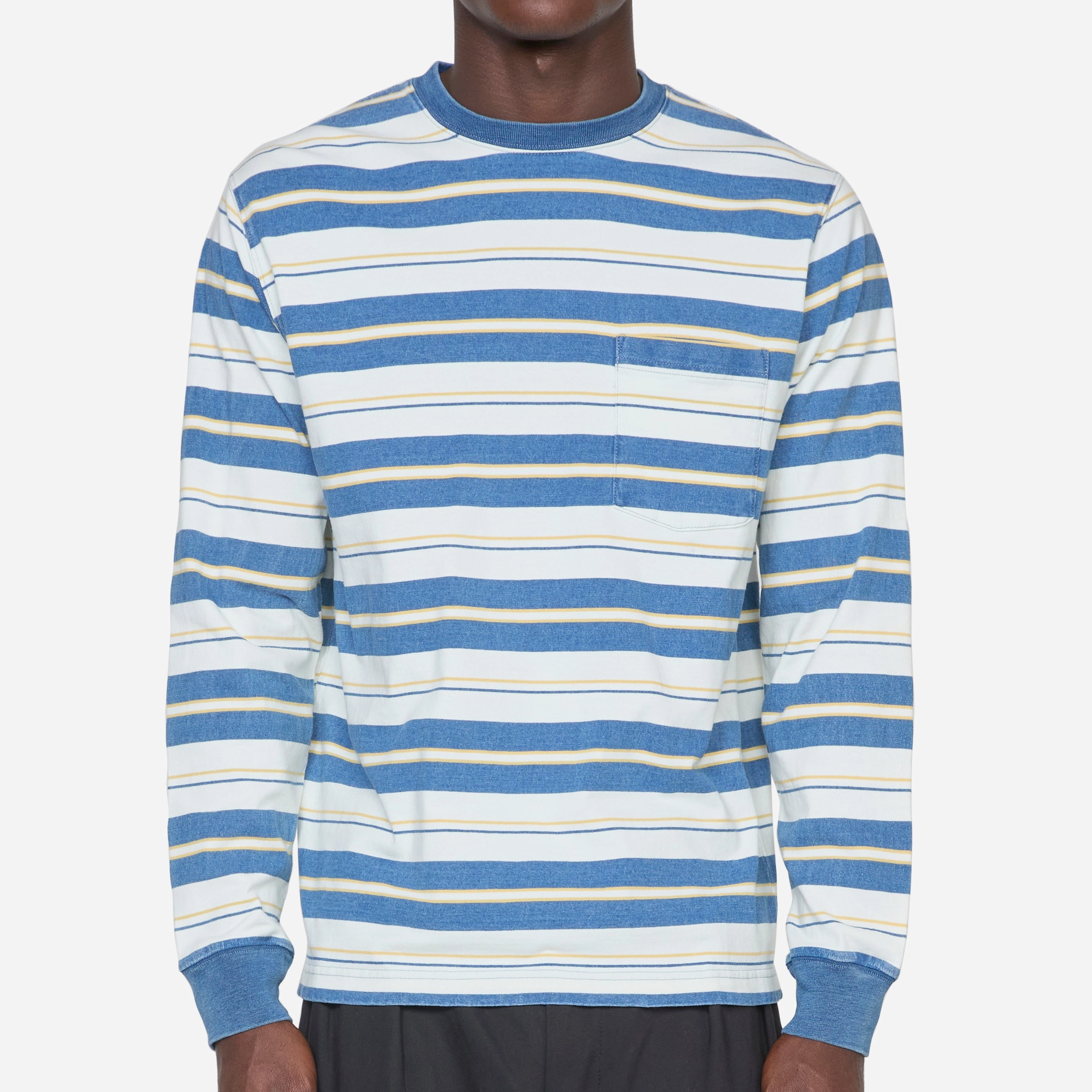 Longsleeve Pocket T-Shirt Indigo Stripe Bleach