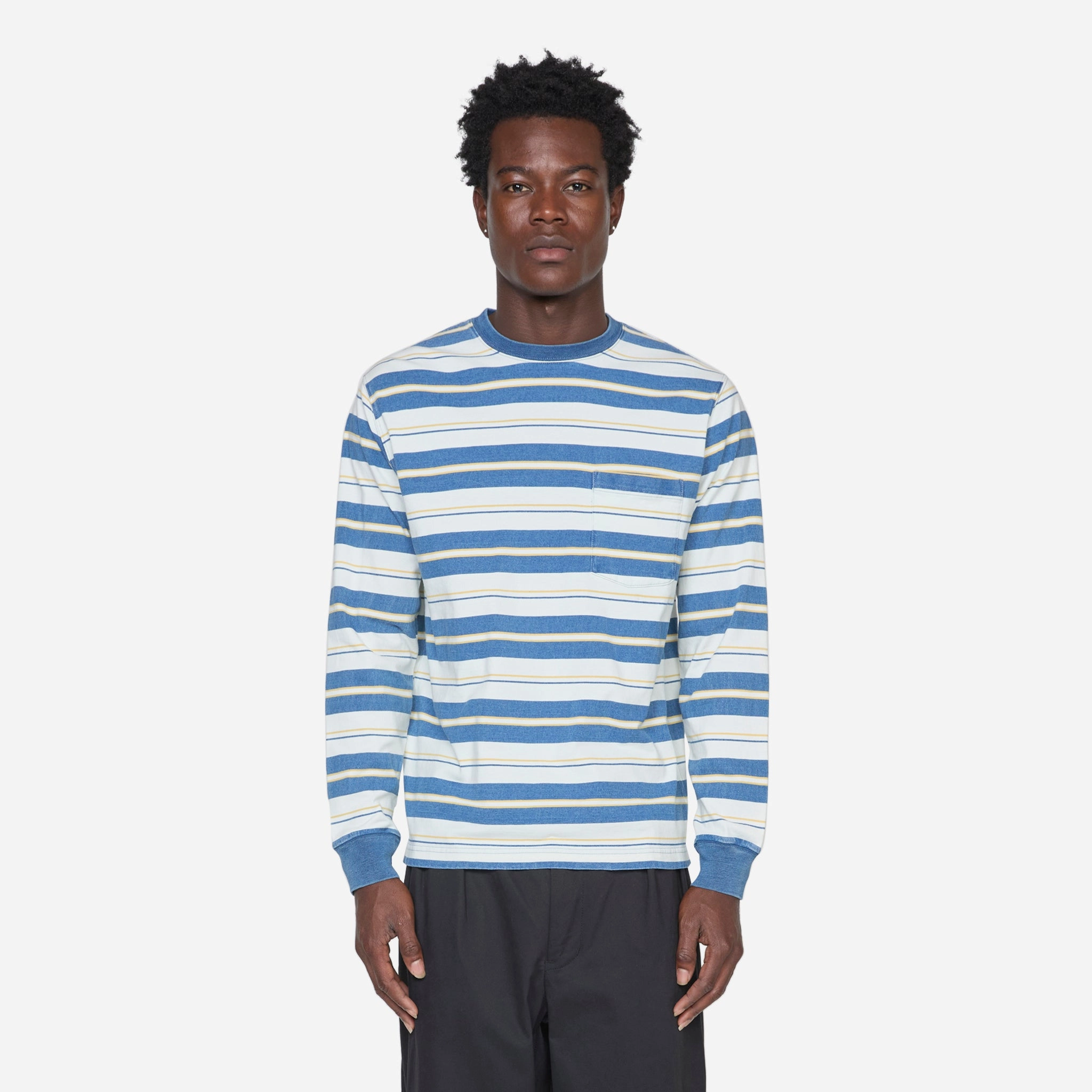 Longsleeve Pocket T-Shirt Indigo Stripe Bleach