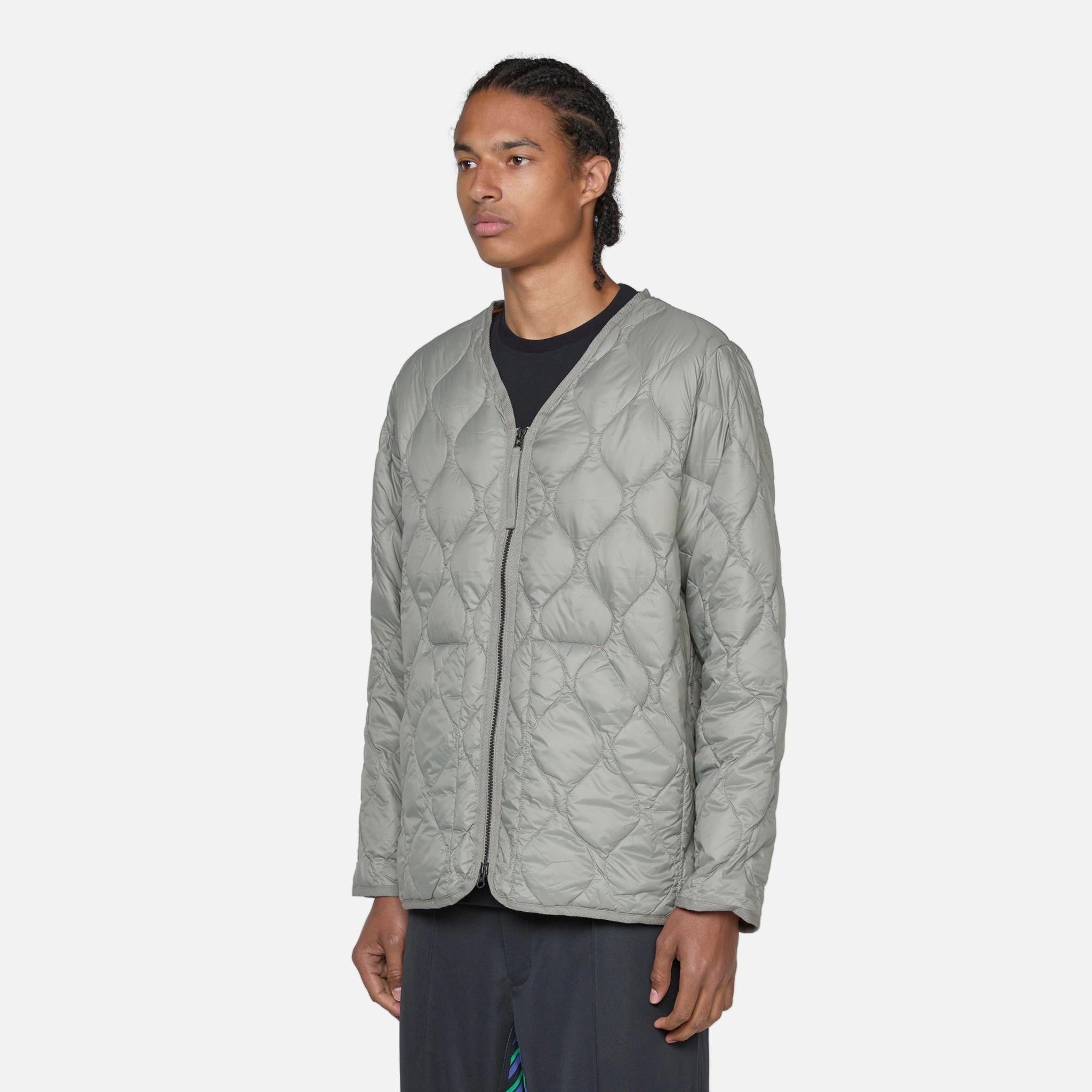 Military W-Zip V-Neck Soft Shell Down Jacket Dark Sage Green