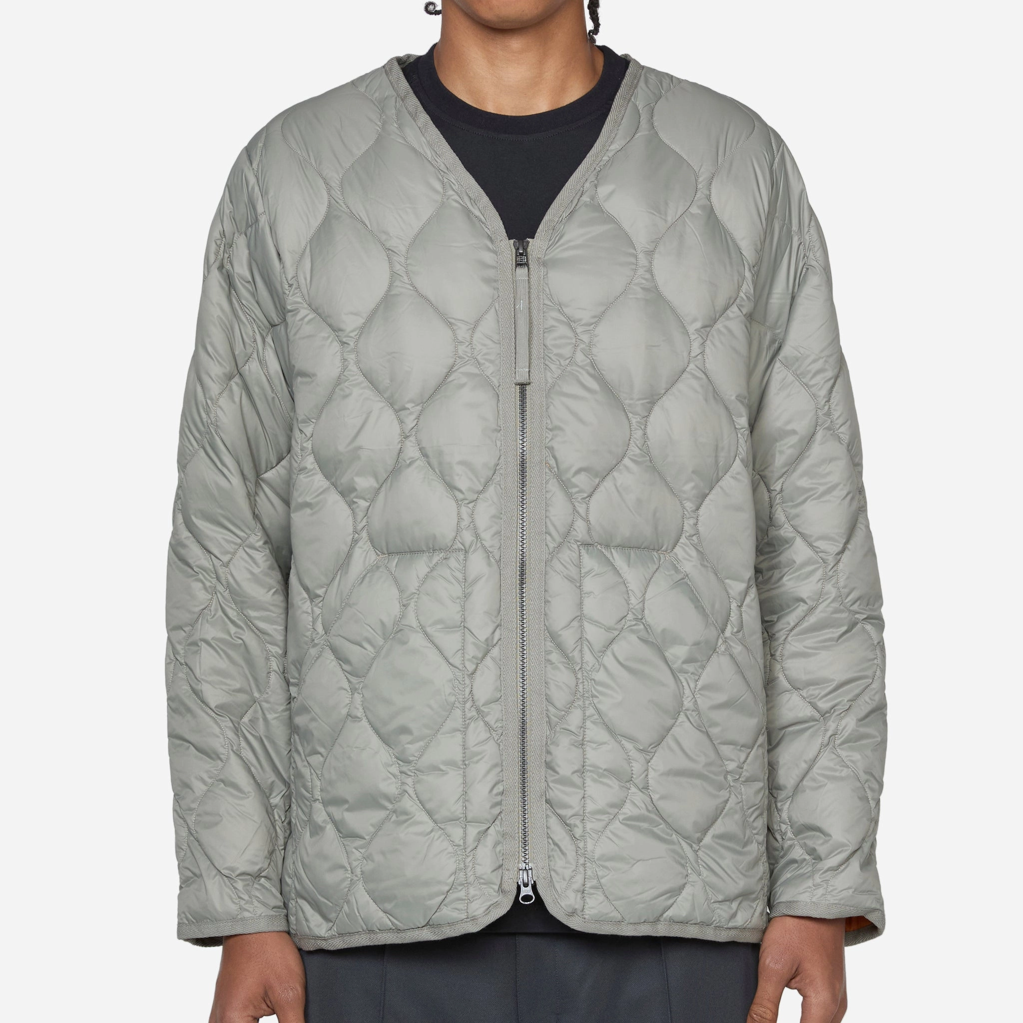 Military W-Zip V-Neck Soft Shell Down Jacket Dark Sage Green