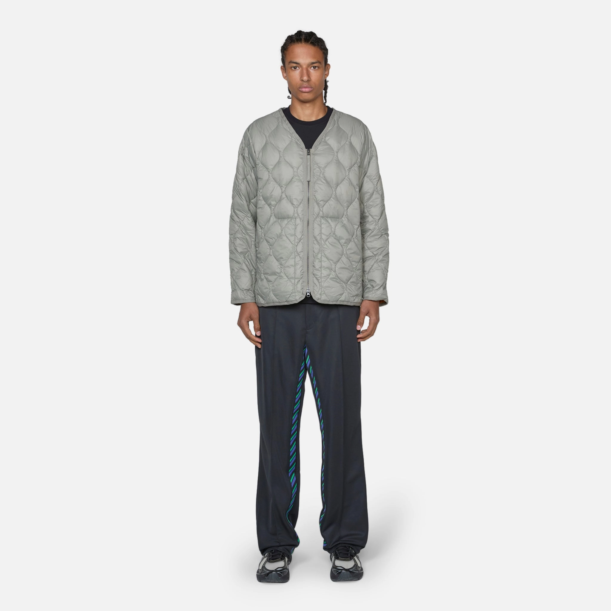 Military W-Zip V-Neck Soft Shell Down Jacket Dark Sage Green