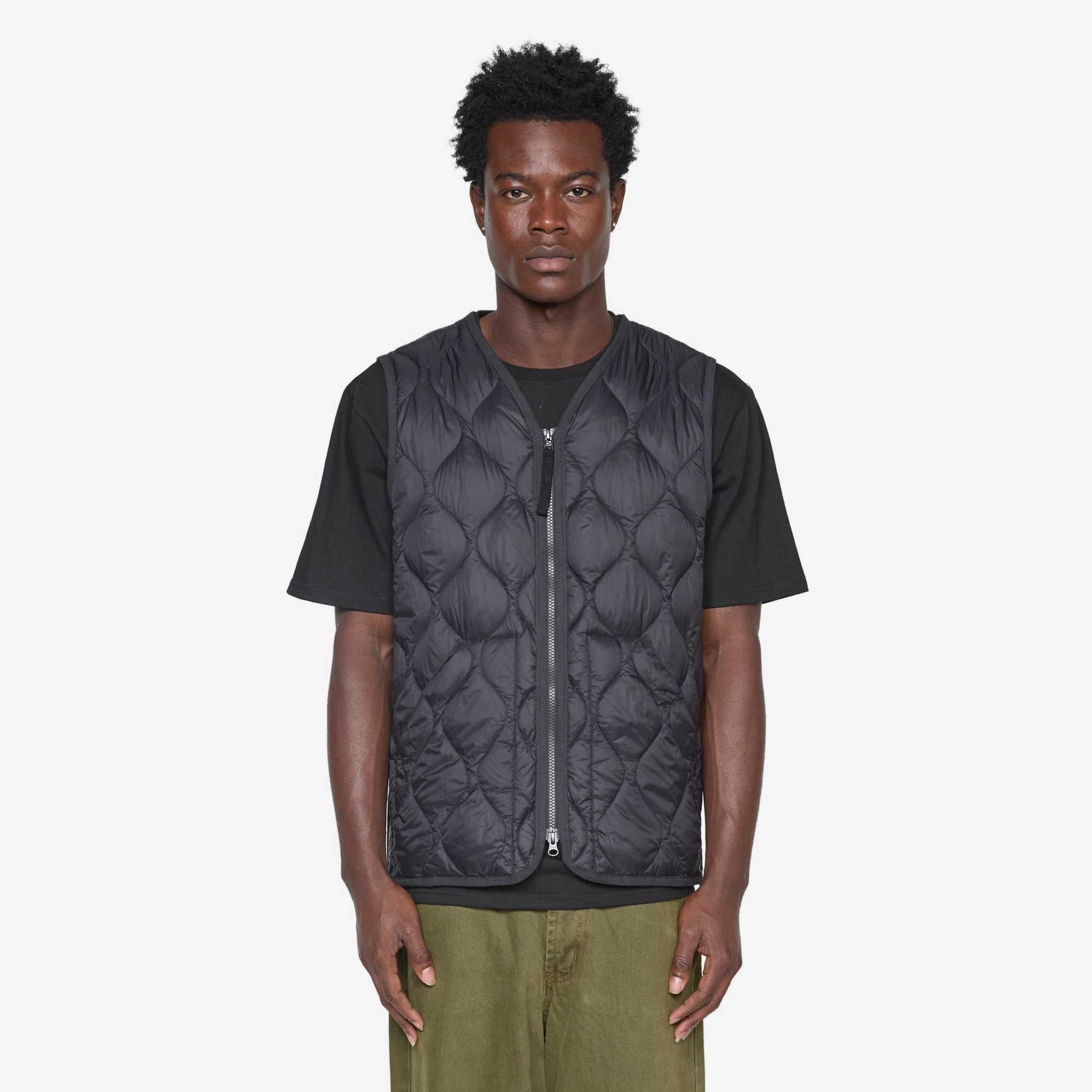 Military W-Zip V-Neck Soft Shell Down Vest Black