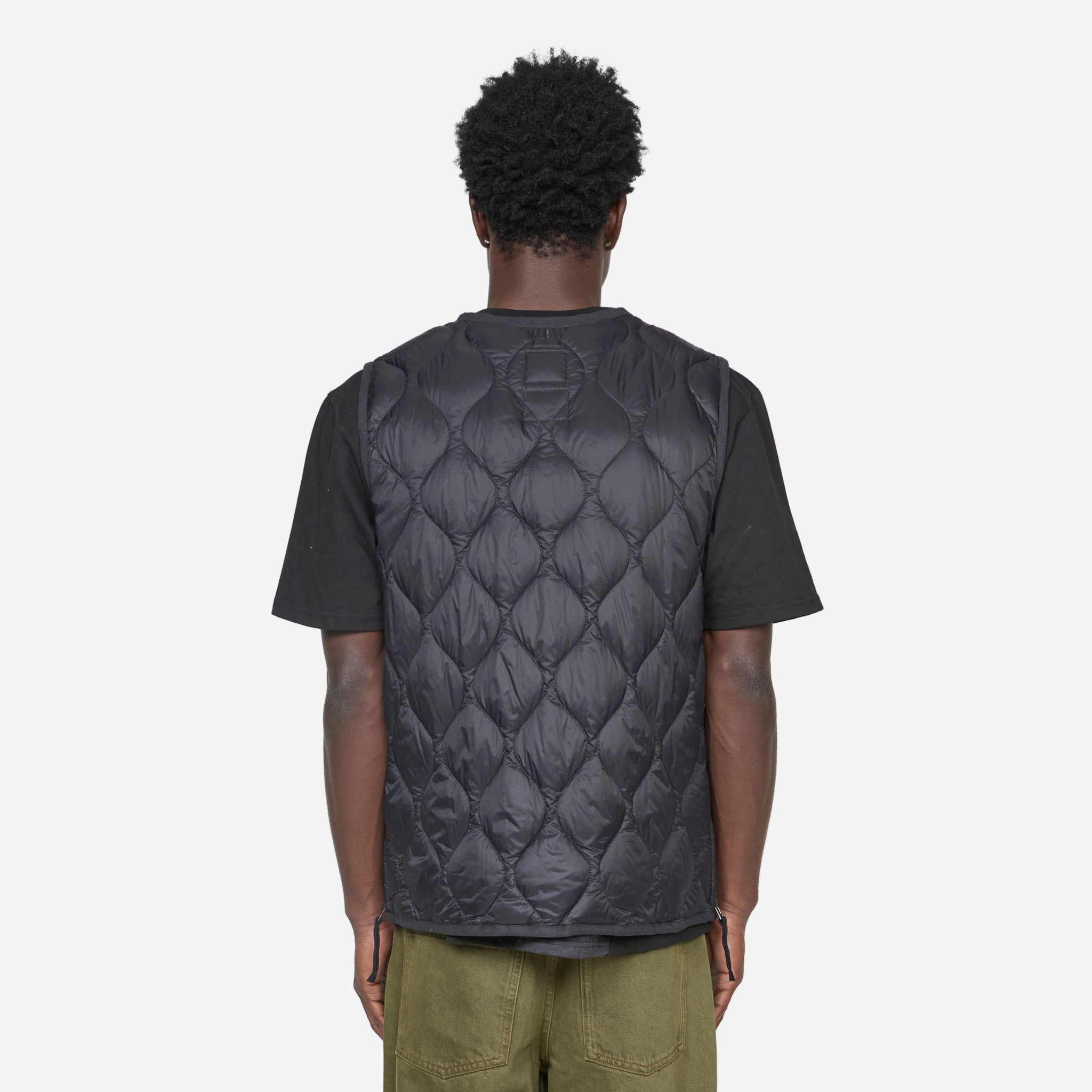 Military W-Zip V-Neck Soft Shell Down Vest Black