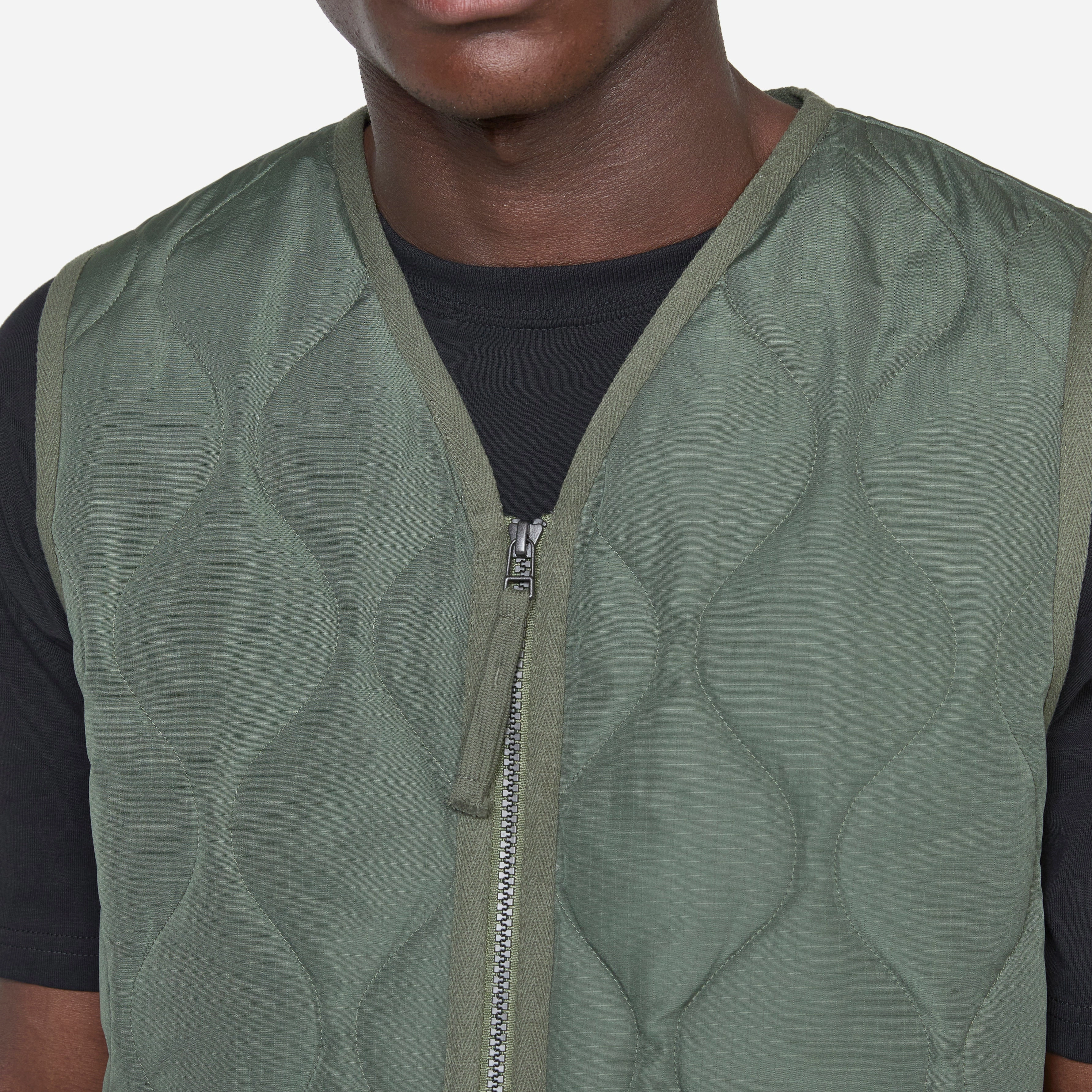 Military Zip V-Neck Down Vest Olive