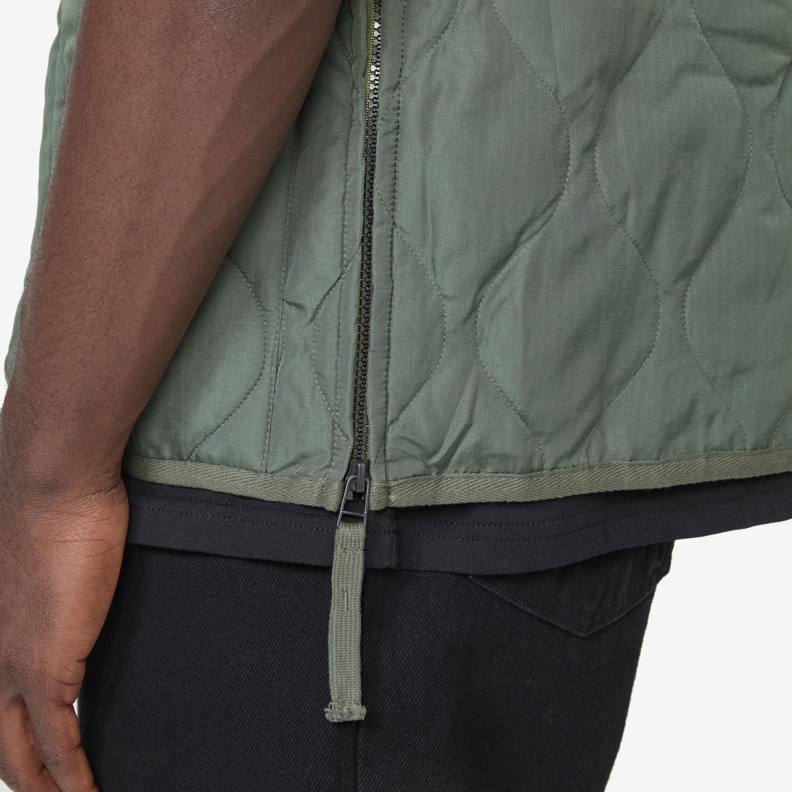Military Zip V-Neck Down Vest Olive