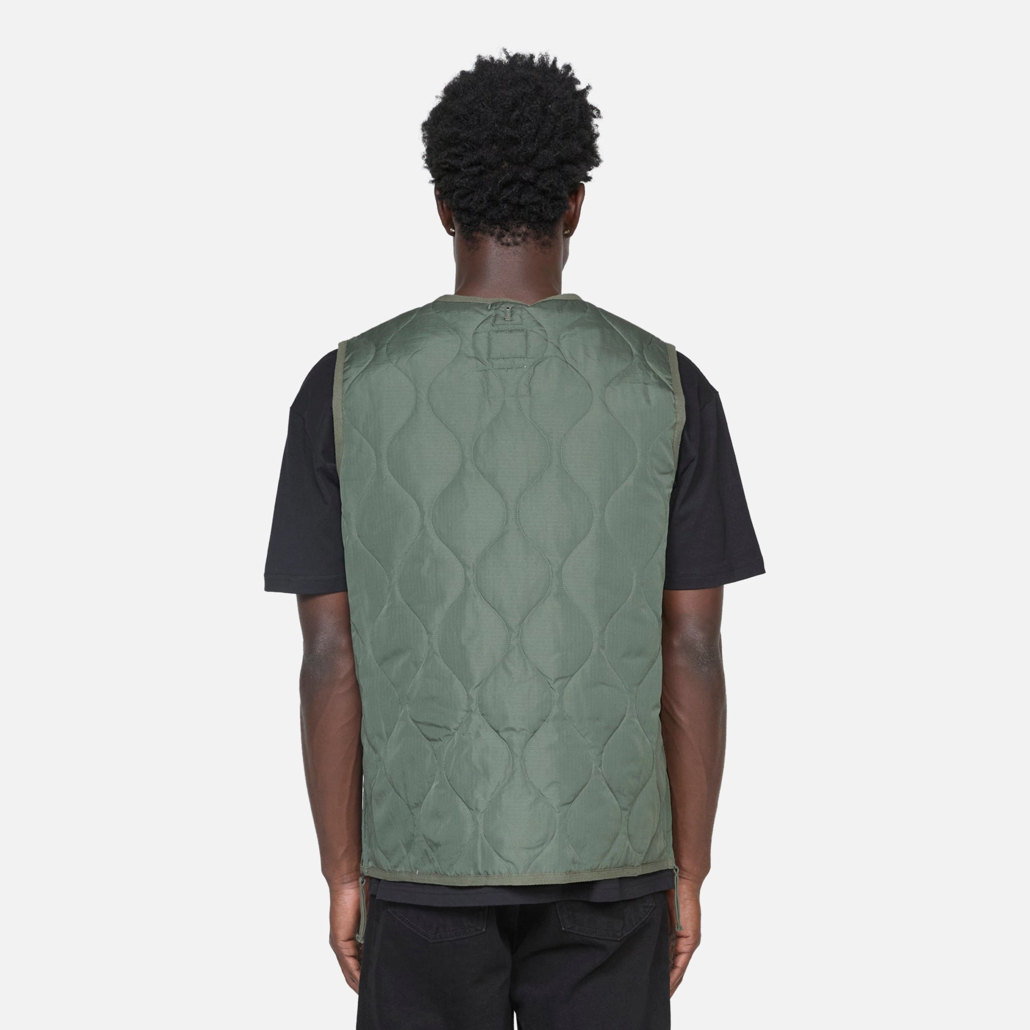 Military Zip V-Neck Down Vest Olive