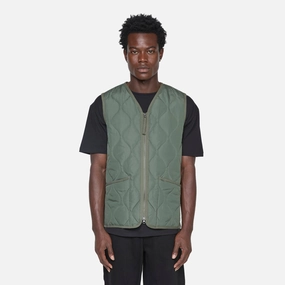 Military Zip V-Neck Down Vest Olive