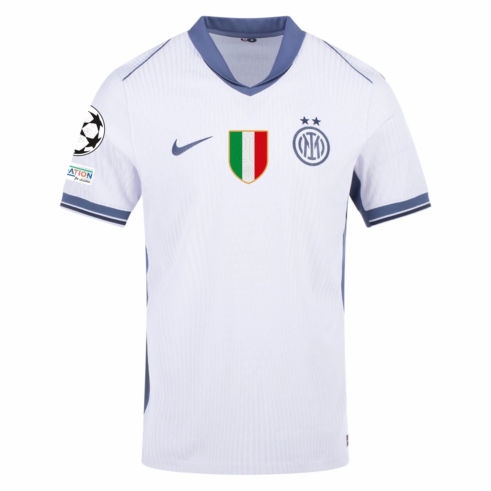 Nike Inter Milan Authentic Denzel Dumfries Away Jersey w/ Champions League   Scudetto Patch 24/25 (White/Silver)