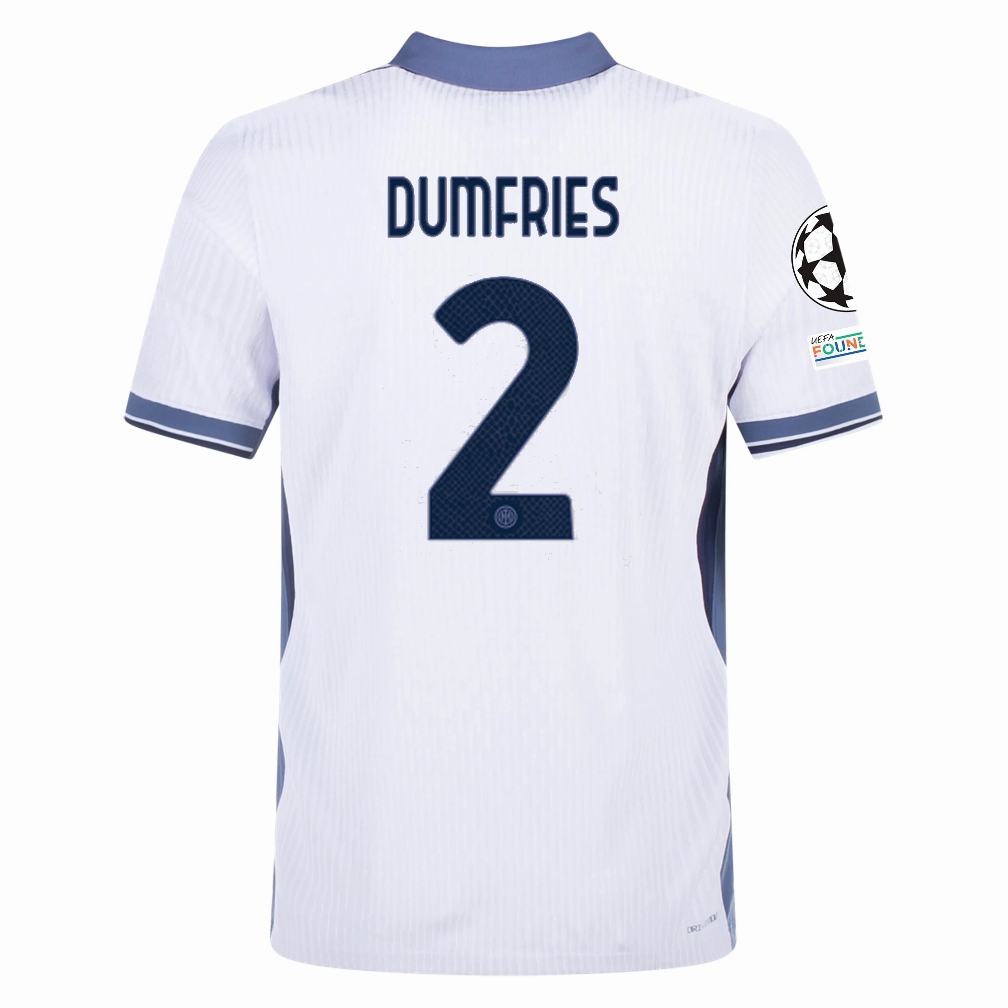 Nike Inter Milan Authentic Denzel Dumfries Away Jersey w/ Champions League   Scudetto Patch 24/25 (White/Silver)