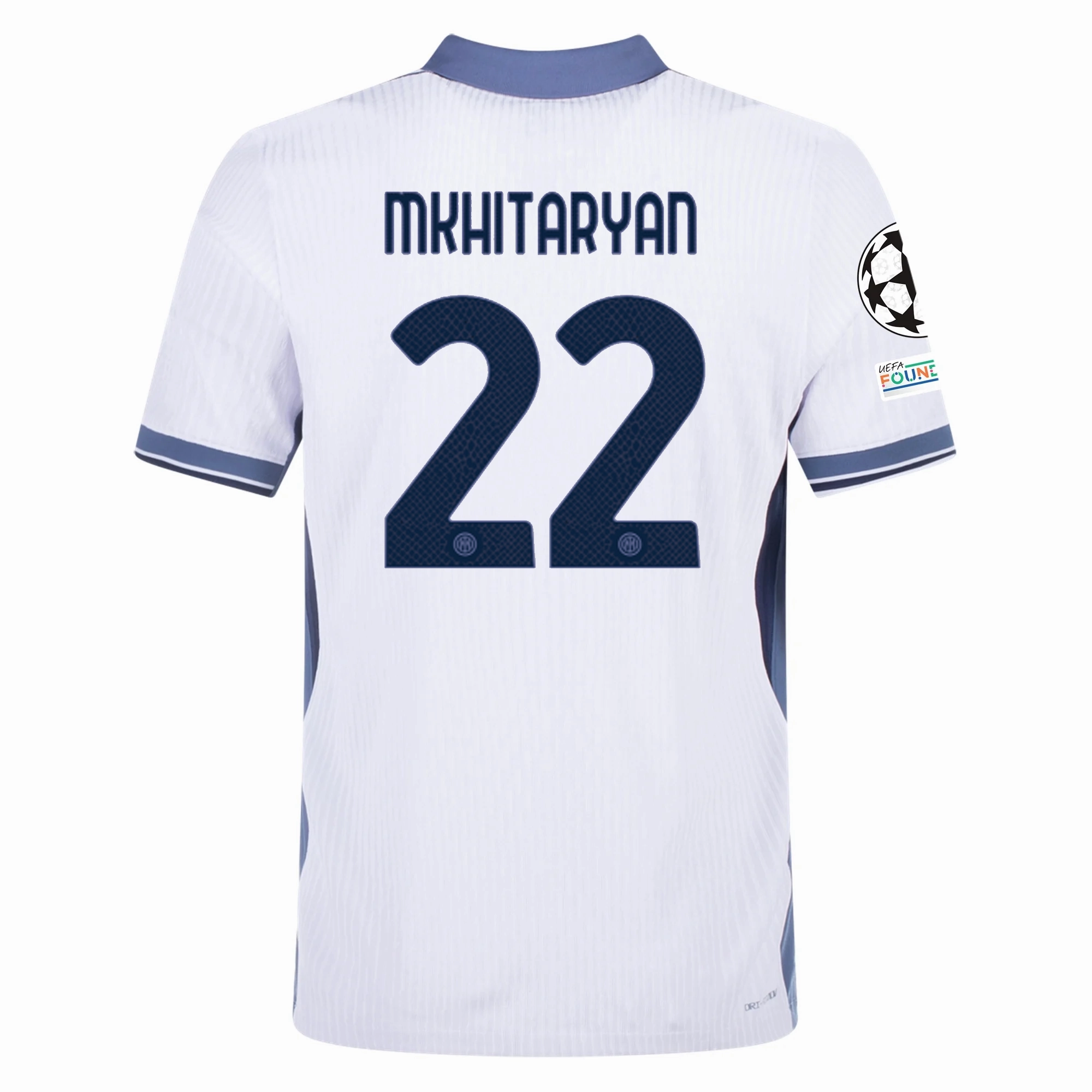 Nike Inter Milan Authentic Henrikh Mkhitaryan Away Jersey w/ Champions League   Scudetto Patch 24/25 (White/Silver)