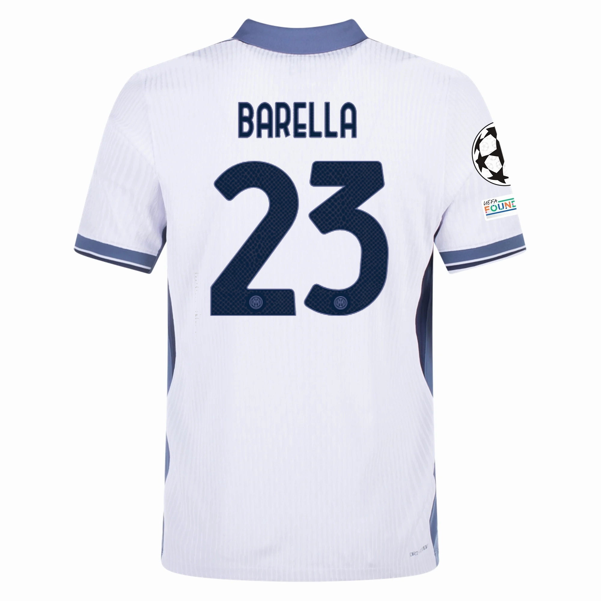 Nike Inter Milan Authentic Nicolò Barella Away Jersey w/ Champions League   Scudetto Patch 24/25 (White/Silver)