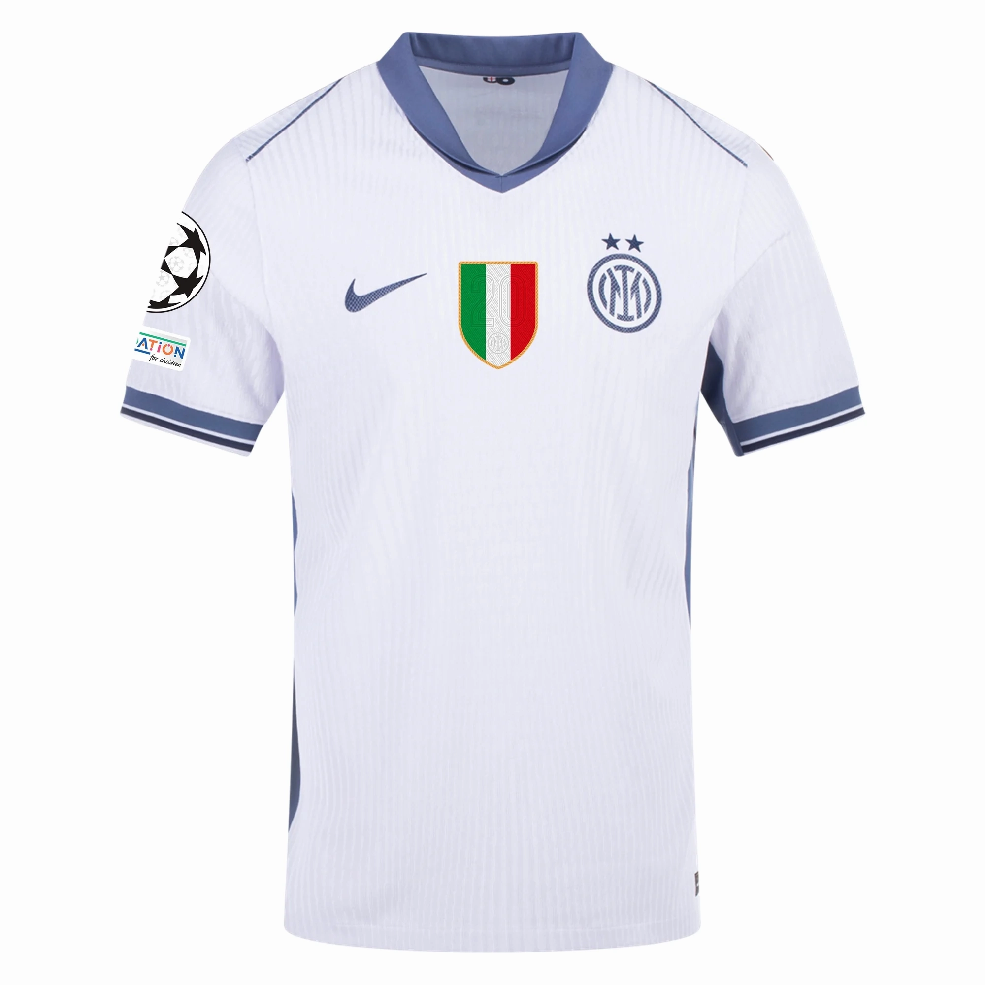 Nike Inter Milan Authentic Nicolò Barella Away Jersey w/ Champions League   Scudetto Patch 24/25 (White/Silver)