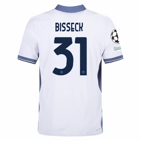 Nike Inter Milan Authentic Yann Aurel Bisseck Away Jersey w/ Champions League   Scudetto Patch 24/25 (White/Silver)