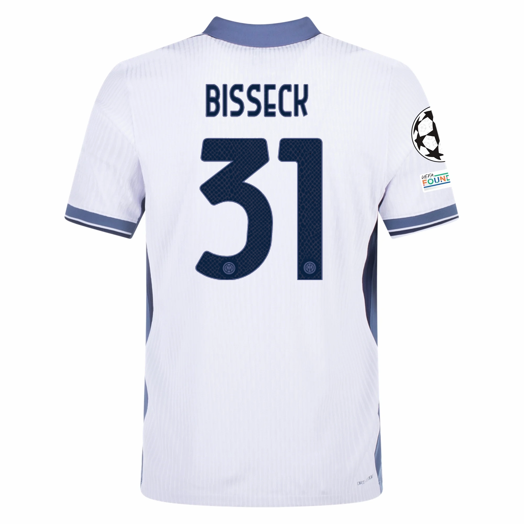 Nike Inter Milan Authentic Yann Aurel Bisseck Away Jersey w/ Champions League   Scudetto Patch 24/25 (White/Silver)