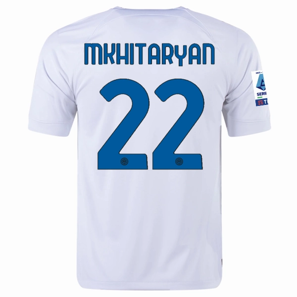 Nike Inter Milan Henrikh Mkhitaryan Away Jersey w/ Series A   Copa Italia Patches 23/24 (White/Lyon Blue)