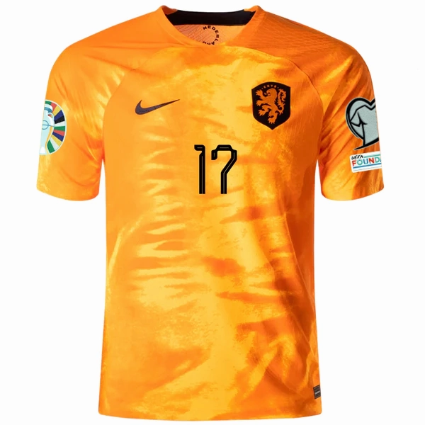 Nike Netherlands Daley Blind Home Match Authentic Jersey w/ Euro Qualifying Patches 22/23 (Laser Orange/Black)