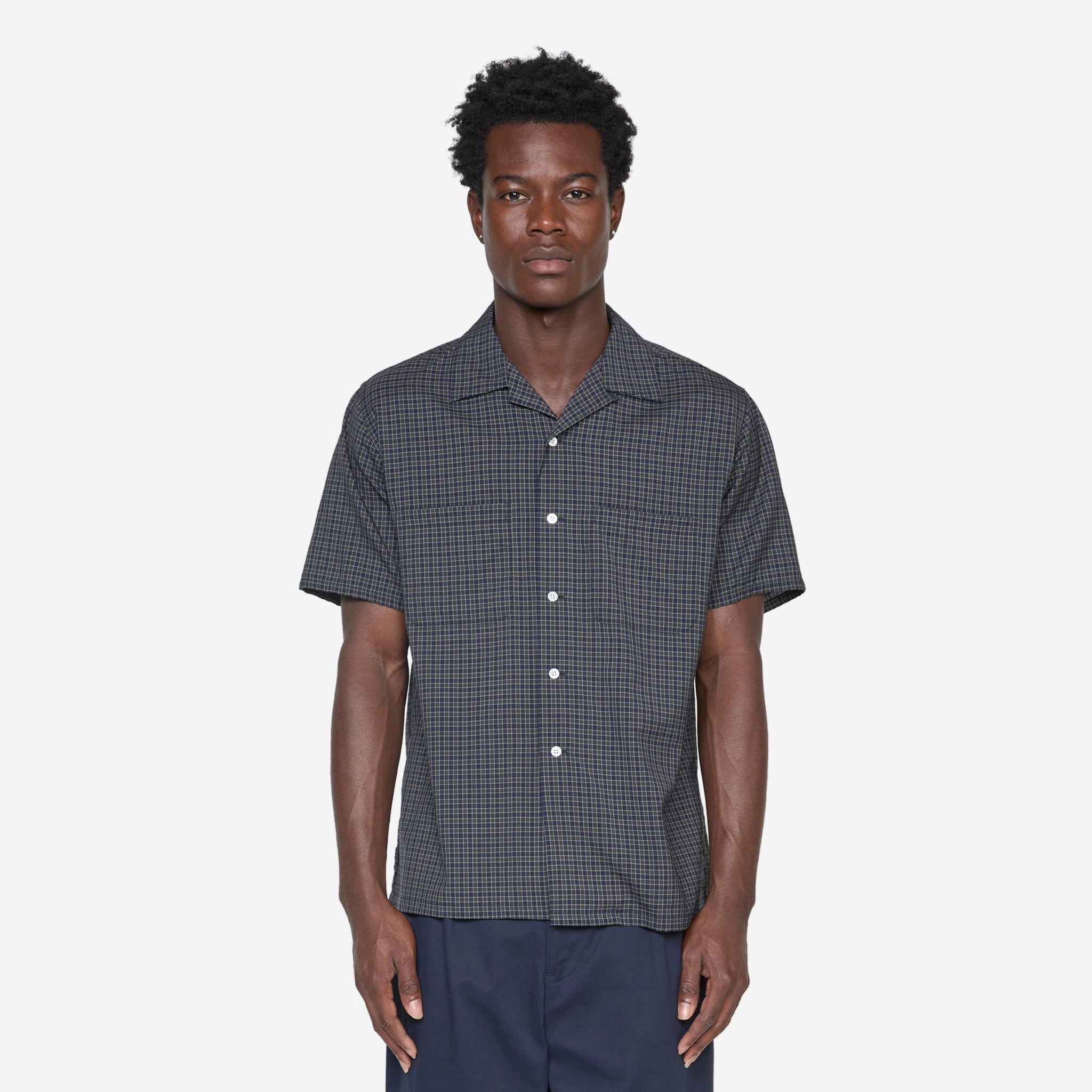 Open Collar Washable Wool Plaid Shirt Green