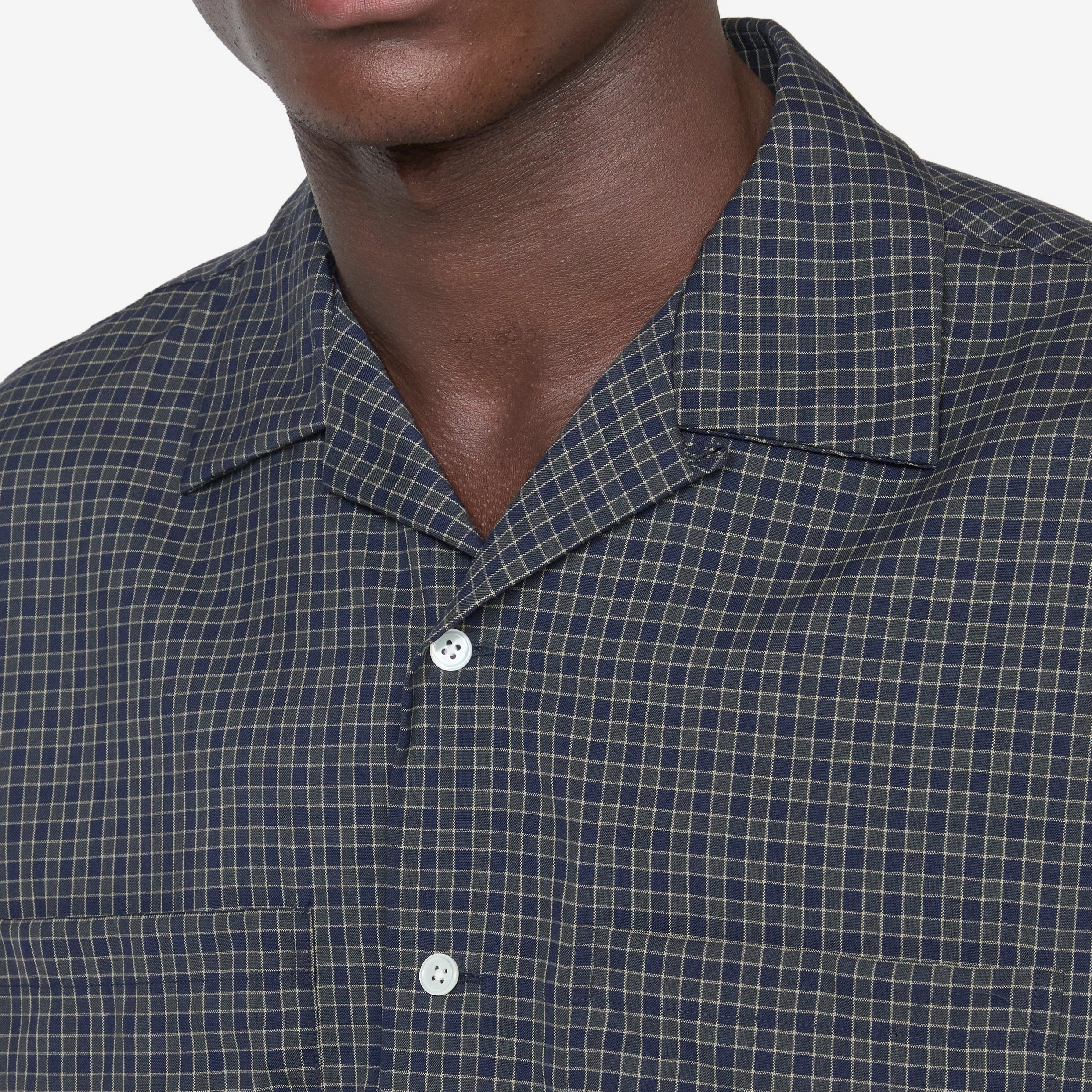 Open Collar Washable Wool Plaid Shirt Green