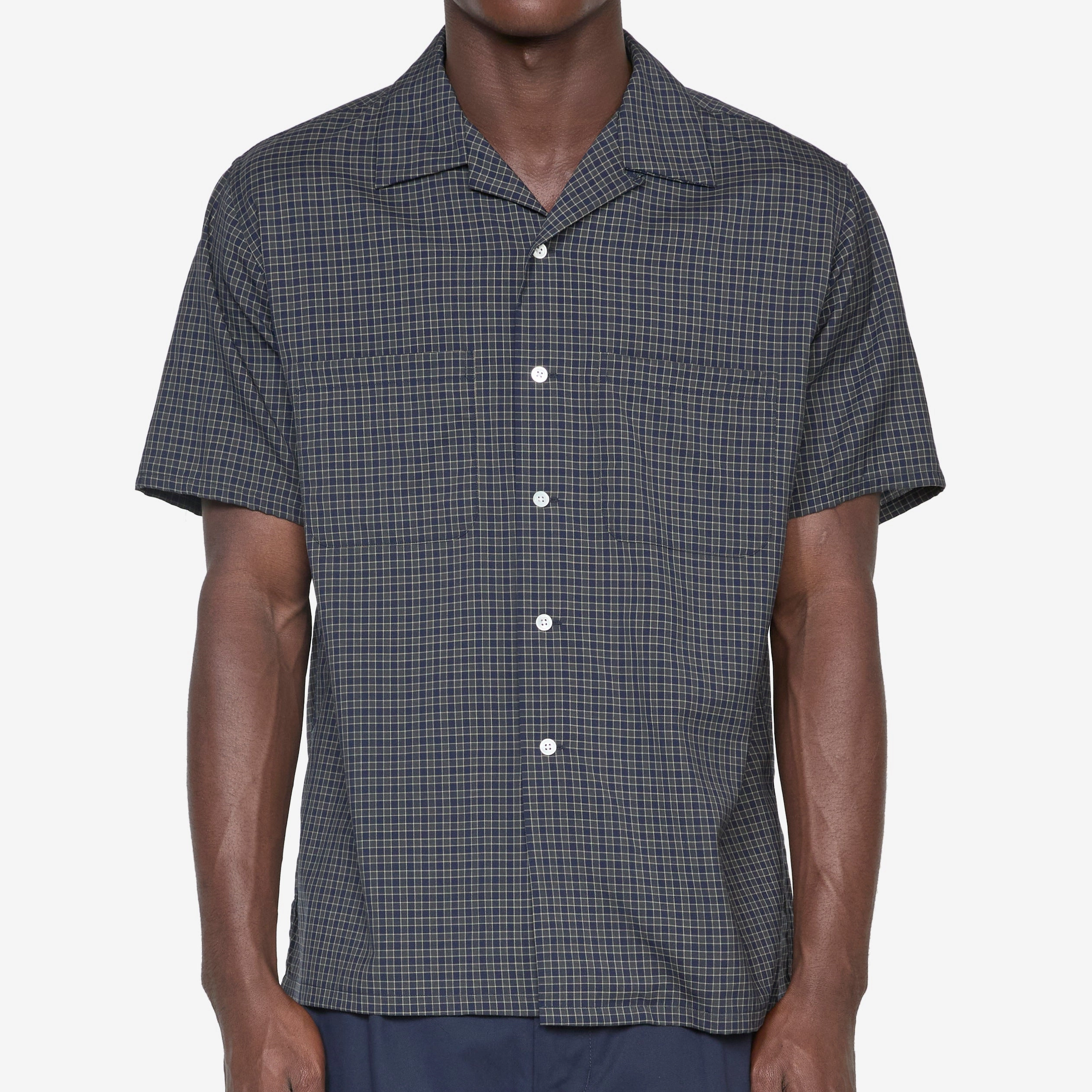 Open Collar Washable Wool Plaid Shirt Green