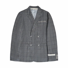 Plaid Double Breasted Suit Blazer 'Grey'