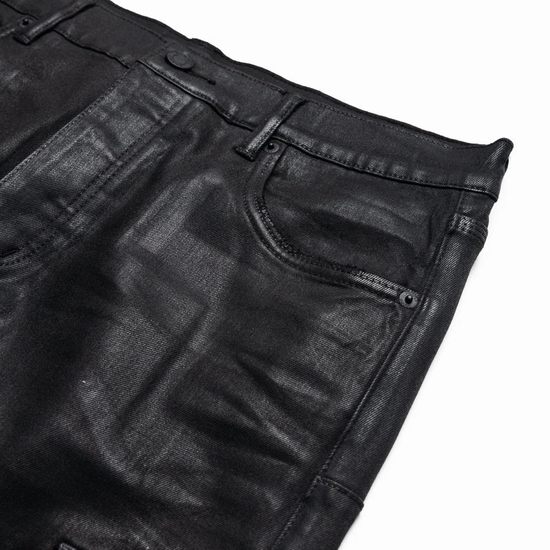 Purple Brand Low Rise Flared Leg Coated Cargo Flare Jean - Black