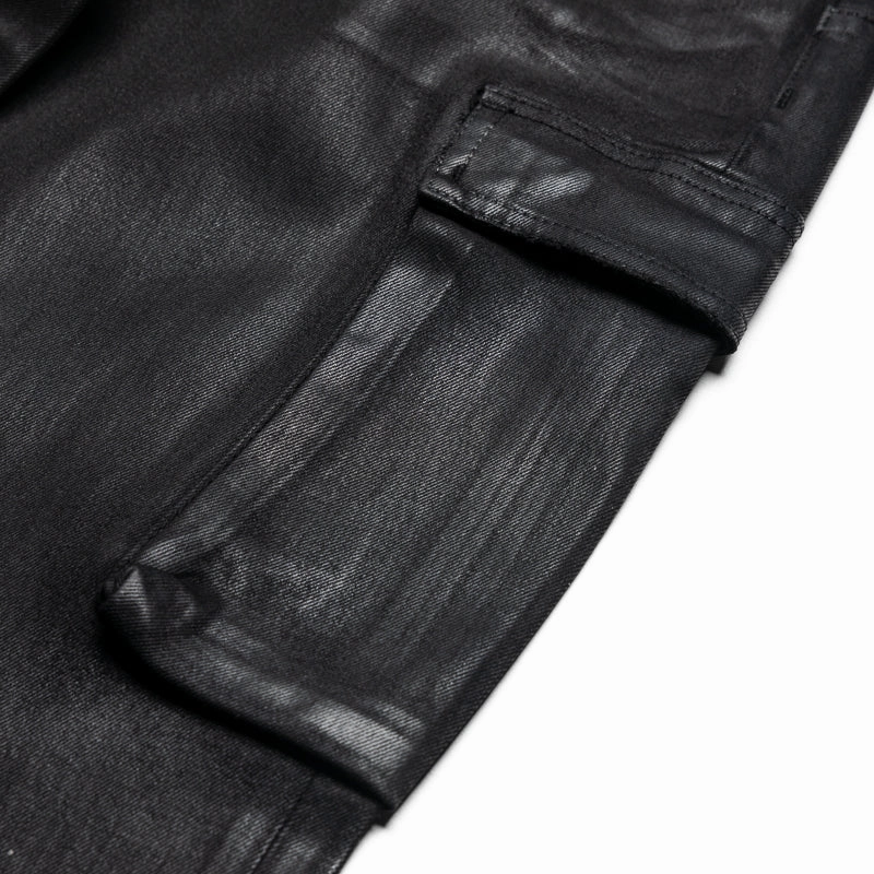 Purple Brand Low Rise Flared Leg Coated Cargo Flare Jean - Black