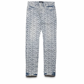Purple Brand Low Rise Skinny Leg Wordmark Flock Jean - Light Indigo
